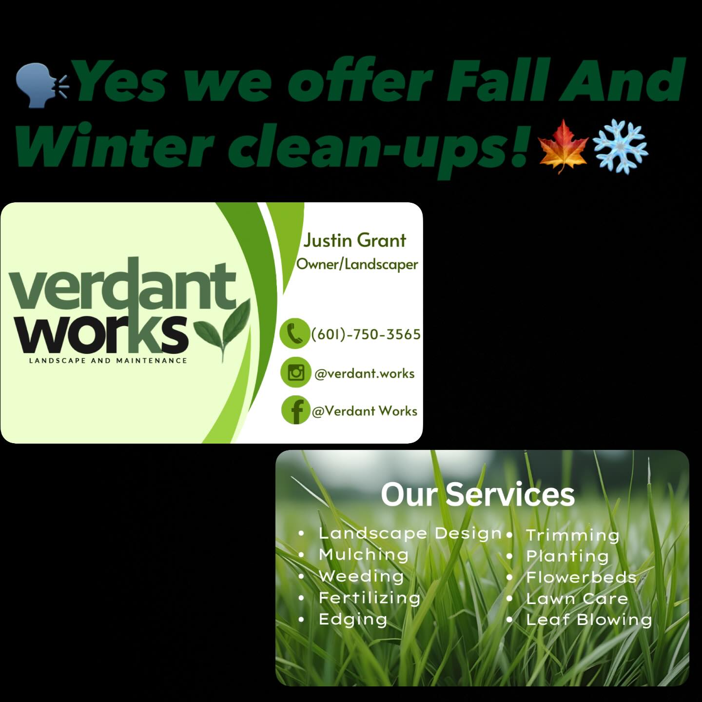 Fall is here and winter is around the corner. Book your fall and winter clean-ups with us. Let’s keep your yard looking good year-round!🍁❄️
To make it more convenient for our customers, you can also book any service on our site at www.verdantworkslandscaping.com
#Landscape #FallCleanup #Wintercleanup #BookWithUs #Pruning #hedgeshaping