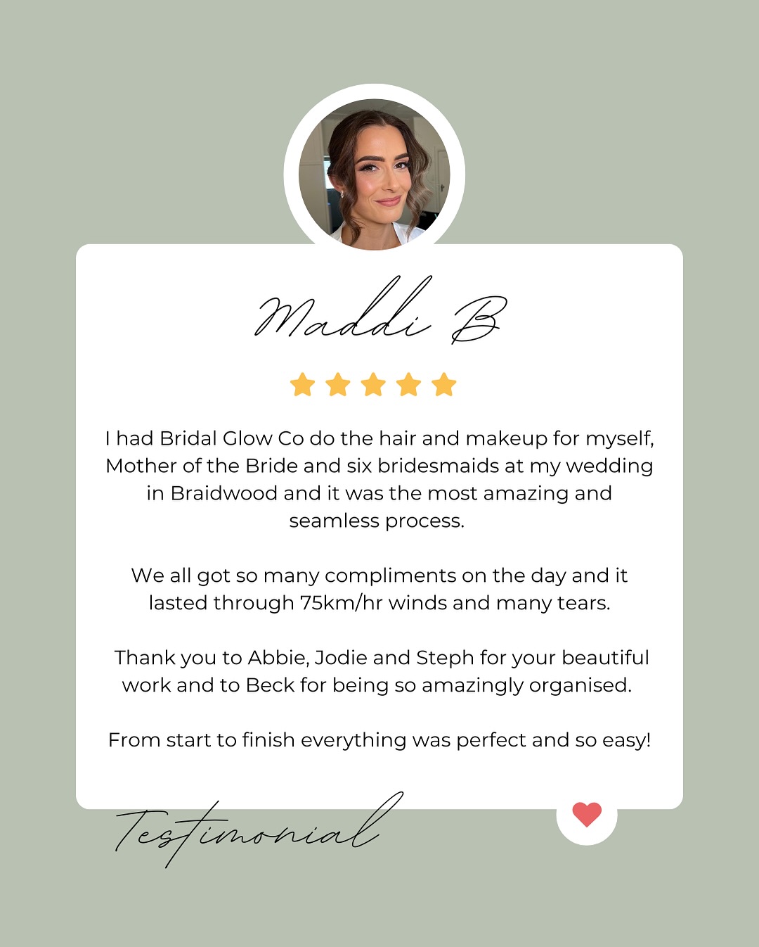 Thank you MADDI!
We know wedding planning can be a lot to juggle which is why, alongside the beautiful hair and makeup work from our talented team, we’re just as focused on providing clear communication and seamless support throughout your planning journey.
You won’t see any “Sorry we’re behind on emails!” or “It’s our admin day!” on our stories because we have the wonderful Beck, our full-time team coordinator, who’s here and ready to help every step of the way. 💕