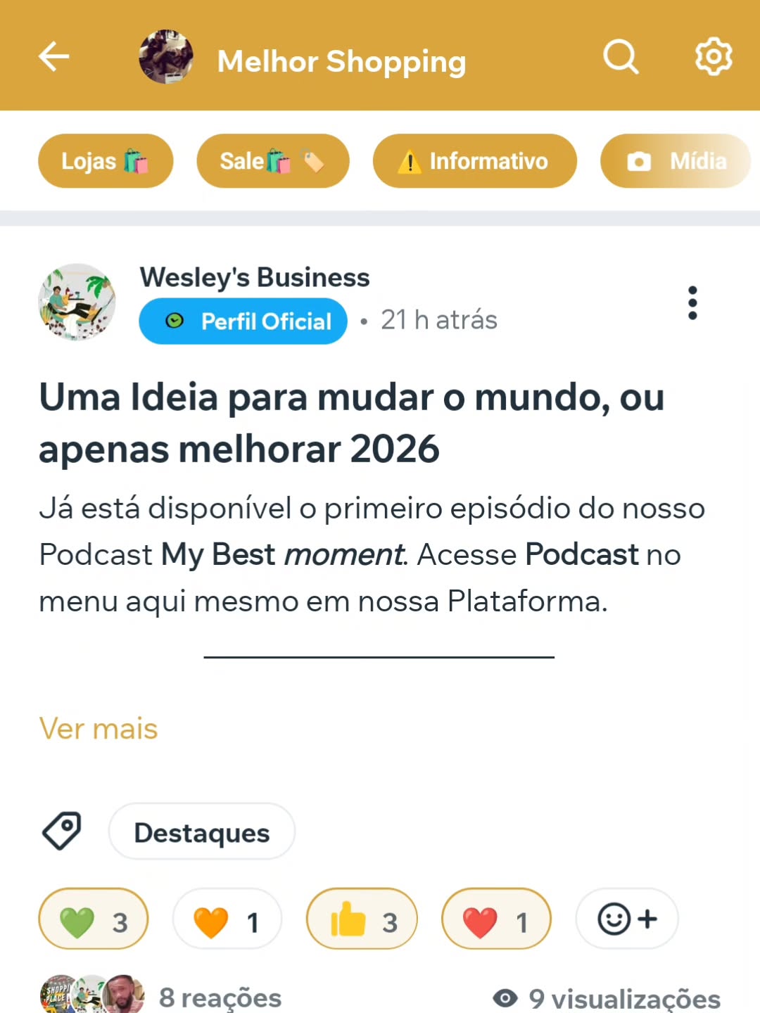 Qual a sua Ideia mais auspiciosa ?
An Idea 🎙️ para Mudar O Mundo🌍 ou apenas Melhorar 2026
Wesley @umturistanavida2 deu início ao nosso Podcast 🎙️ My Best - moments🍷em nossa Plataforma que quer ouvir a sua ideia auspiciosa 🎙️🎧
Participe do desafio valendo prêmios 🍷🎁
Ouça o primeiro episódio em nossa Plataforma (na Bio)
#podcastmybest #mybestpodcast #mybest #mybestmoments #podcast #wesleysbusiness