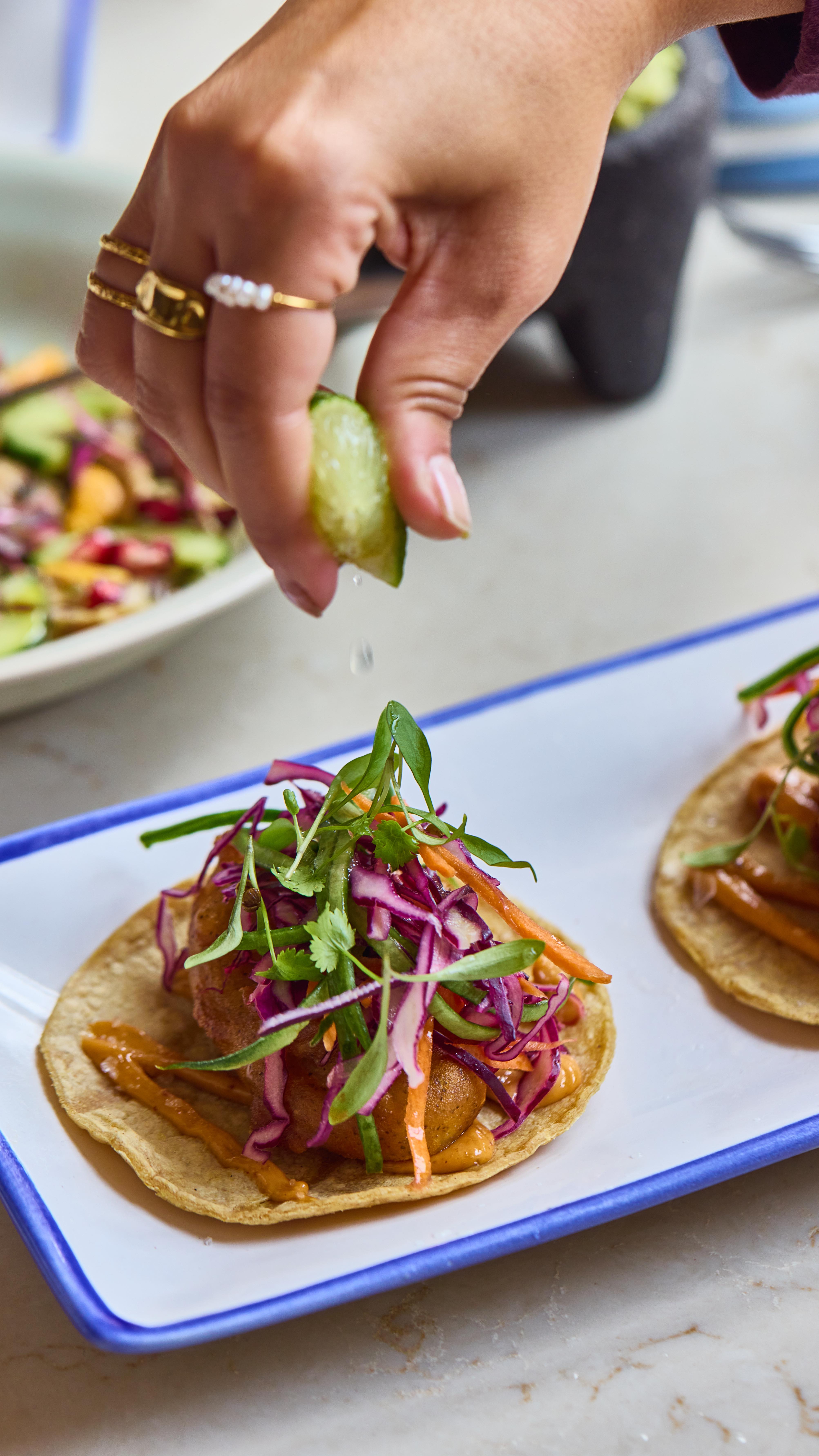 Serving looks, serving Prawn Tacos. 🌮✨