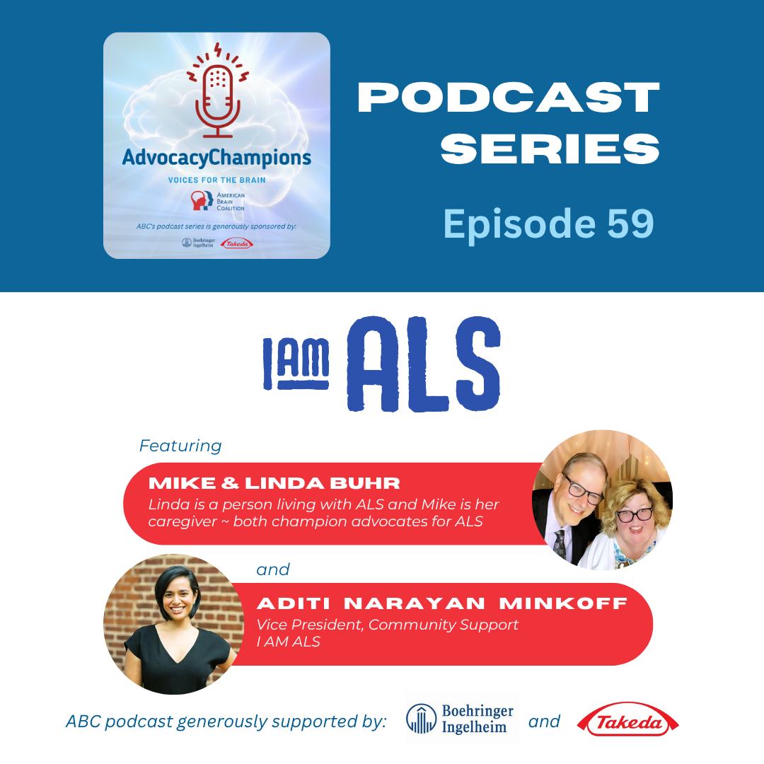 Tune in to hear Katie Sale, Executive Director of the American Brain Coalition, in conversation with Aditi Narayan Minkoff, Vice President of Community Support at @iamalsorg, and Linda and Mike Buhr, passionate ALS advocates sharing their journey as a person living with ALS and her caregiver. This inspiring discussion highlights the power of advocacy, resilience, and community in the fight against ALS. #LinkinBio #AmericanBrainCo