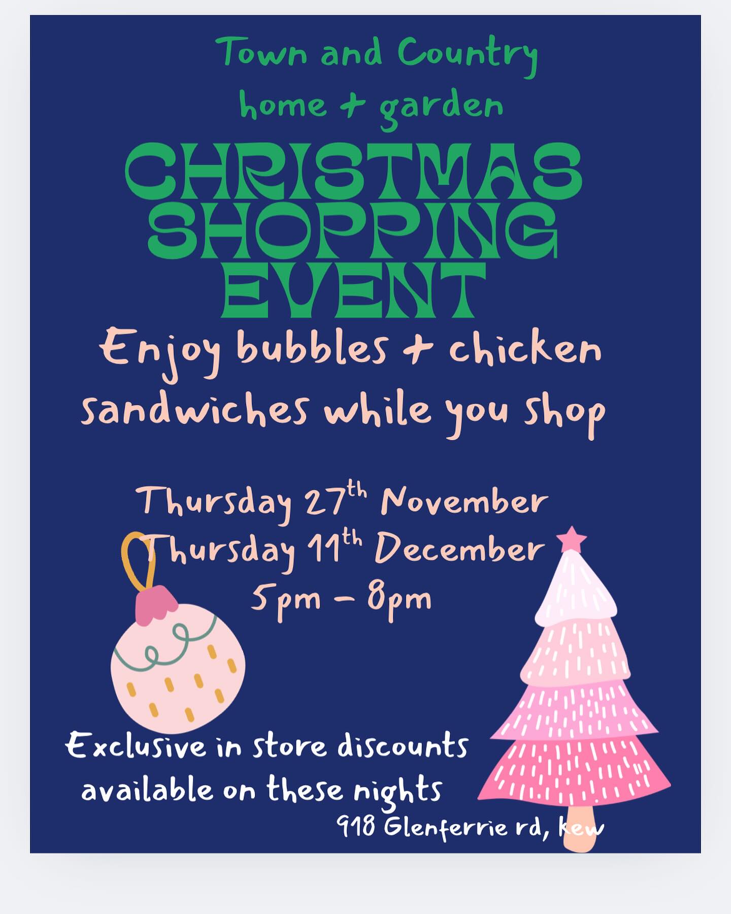 🌲This year we are offering some Christmas shopping nights across two Thursdays . Come along enjoy some discounts, bubbles and sandwiches ⭐️🥂