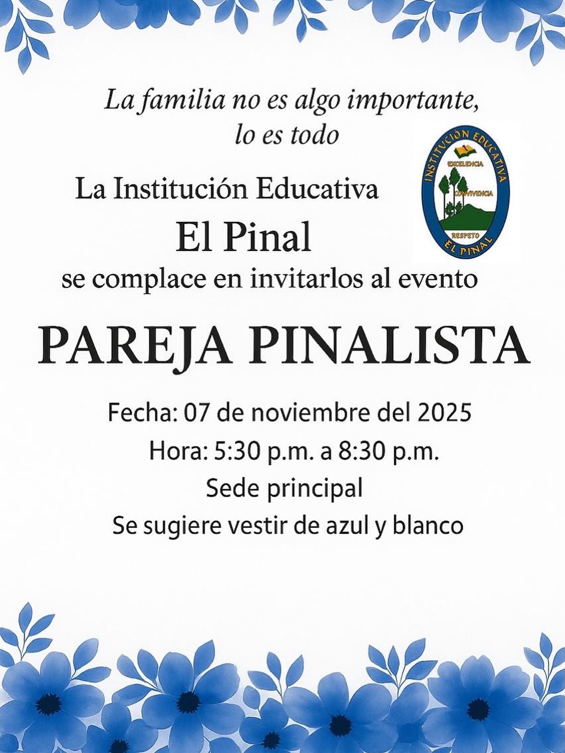 Invitamos cordialmente a todas las parejas Pinalistas a compartir una velada especial este 7 de noviembre, un espacio para celebrar el amor, la unión y la alegría de ser parte de nuestra gran familia.
