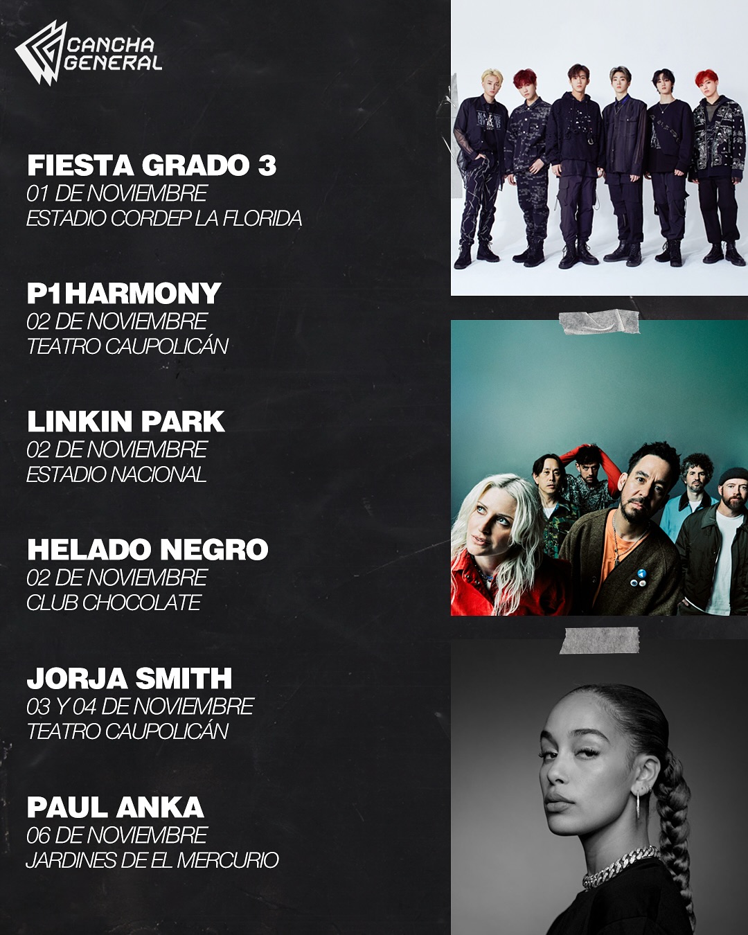 ¿Es noviembre el mes favorito para los que vamos a conciertos 🔥?
Llegó el mes más esperado del año y si, hay muchos shows que de seguro ya tienes agendado y en este post te dejamos un recordatorio con los más destacados. 
La sobredosis musical que viviremos, iniciará con el rock de Linkin Park para terminar a fin de mes con las baladas románticas de Cristian Castro. Solo diremos a prepararse para correr 🏃🏻♂️💨
¿A cuáles asistirás 👀?
🎨: @___sofiaguaico