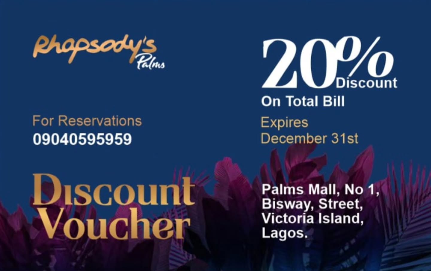 📢📢 Shop hard, dine smart! 😉
Celebrate @sinomartnga Grand Opening this weekend at The Palms and enjoy 20% off your total bill @rhapsodys_nigeria when you shop🛍🛒
Because good deals deserve great meals. 🍸✨
#ThePalmsMall #Sinomart #RhapsodysPalms #ShopAndDine #WeekendVibes