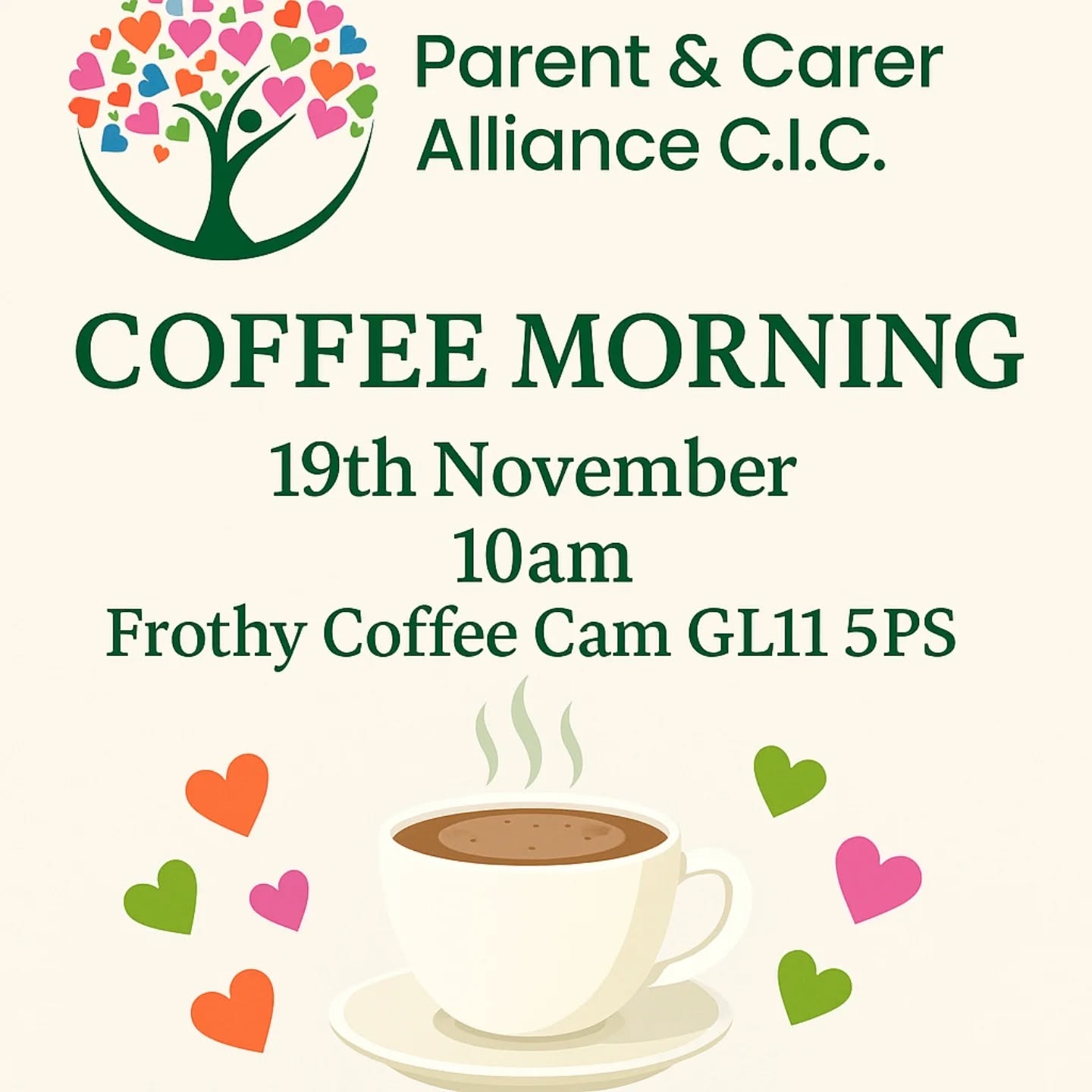 Come and join us for Coffee, cake and plenty of chat
Frothy Coffee in Cam GL11 5PS
19th November @ 10am 🧁☕
#strongertogether❤️ #parentcarer
