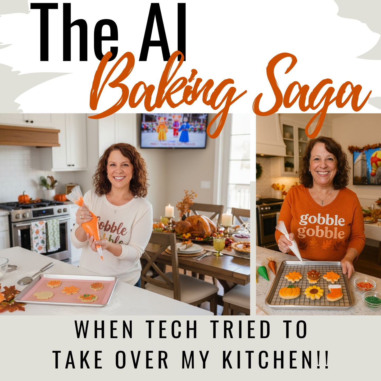 Welcome to The AI Baking Saga â where artificial intelligence meets royal icing and the results are⌠well, letâs just say âunpredictably creative.â đđŞ
A baker trend: Have AI put you in the kitchen getting ready for the holidays...
Spoiler: Only one of these AIs actually remembered what my face looks like!
Attempt #1:
So⌠AI decided I needed a personality reboot and 12 shots of espresso. âđââď¸
Apparently, this is âmeâ after binge-watching a baking show and launching a startup. #HyperRealism? More like hyperventilation. đ
Attempt #2:
Same prompt. Different planet. Gemini actually let me keep my own nose â a Thanksgiving miracle.
AI Gone Wild #1:
I said âThanksgiving cookies,â but AI invited Santa. đđŚ
Apparently, the North Pole heard there was pie.
AI Gone Wild #2:
I asked for an orange piping bag.
AI gave me a white one with orange ends. đ¤đ
Apparently itâs a âcreativity gradient.â Not sure if Iâm frosting cookies or prepping a rocket launch. đđŞ
AI Gone Wild #3:
Me: âCan you put a TV in the background?â
AI: âSay no more.â
Next thing I know â the Macyâs Parade is mounted to my kitchen cabinets. đşđ
Bold choice, AI. Bold choice.
AI Gone Wild #4:
I said âfall cookies,â and AI heard âPicassoâs pumpkin period.â đ¨đ
The pumpkins are giving⌠modern art. The leaf is unsure of his life choices. And the firework? Why not? đ
Lesson Learned:
Even the smartest AI canât capture the magic of a real kitchen, messy icing, and a baker with a plan. đđŞ
⨠Your turn: Have you ever used AI for something creative and got⌠letâs say, âsurprisingâ results? Drop them below â Iâm collecting the funniest ones! đ
#AIBakingSaga #CookieChaos #MyCookieCottage #AIFails #SmallBusinessFun