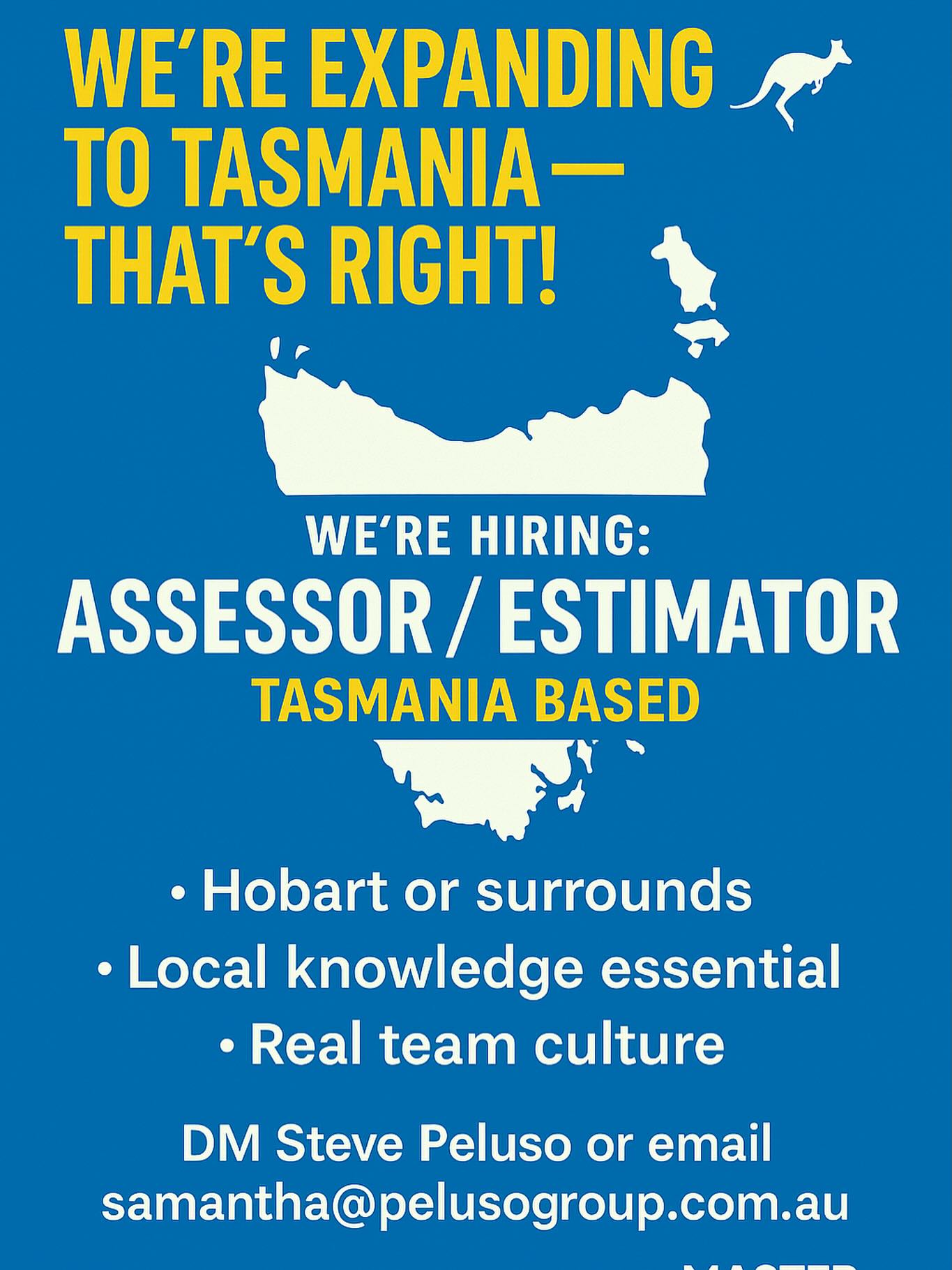 Weāre Expanding to Tasmania ā Thatās Right! š¦
Master Menders Building Group is officially heading south ā and yes, you read that right ā weāre coming to Tasmania.
Weāre growing our footprint and setting up a local presence in Hobart, and weāre looking for someone who knows the area, understands the work, and wants to be part of something solid from the ground up.
Hiring Now: Assessor / Estimator ā Tasmania Based
š Hobart or surrounds | š·āāļø Local knowledge essential | š¤ Real team culture
Weāre on the lookout for a building professional who:
⢠Has experience scoping and pricing insurance or commercial building work
⢠Knows their way around the local trades and supplier scene
⢠Can walk onto a site, talk to a client, and turn around a quality scope with confidence
⢠And most importantly: is ready to grow with a business, not just tick boxes @mastermendersbuildinggroup