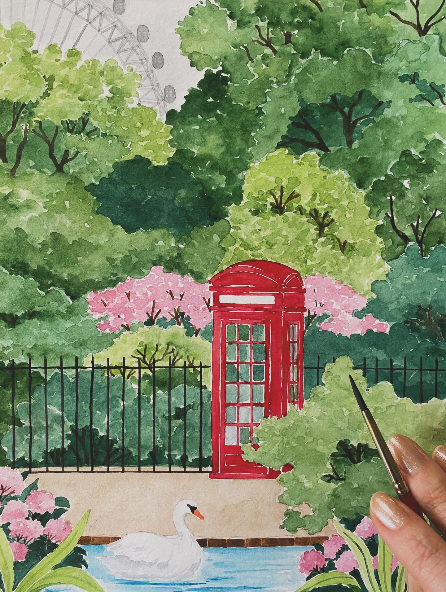 Hi London ๐ฌ๐ง On my desk today, in the shop next week โฃ๏ธ Stay tuned for the shop updates!
PS. the "Telephone" text will be added in Photoshop, I don't have the patience for it lol
#london #cityscape #watercolorillustration #illustrationartists #shopsmall
