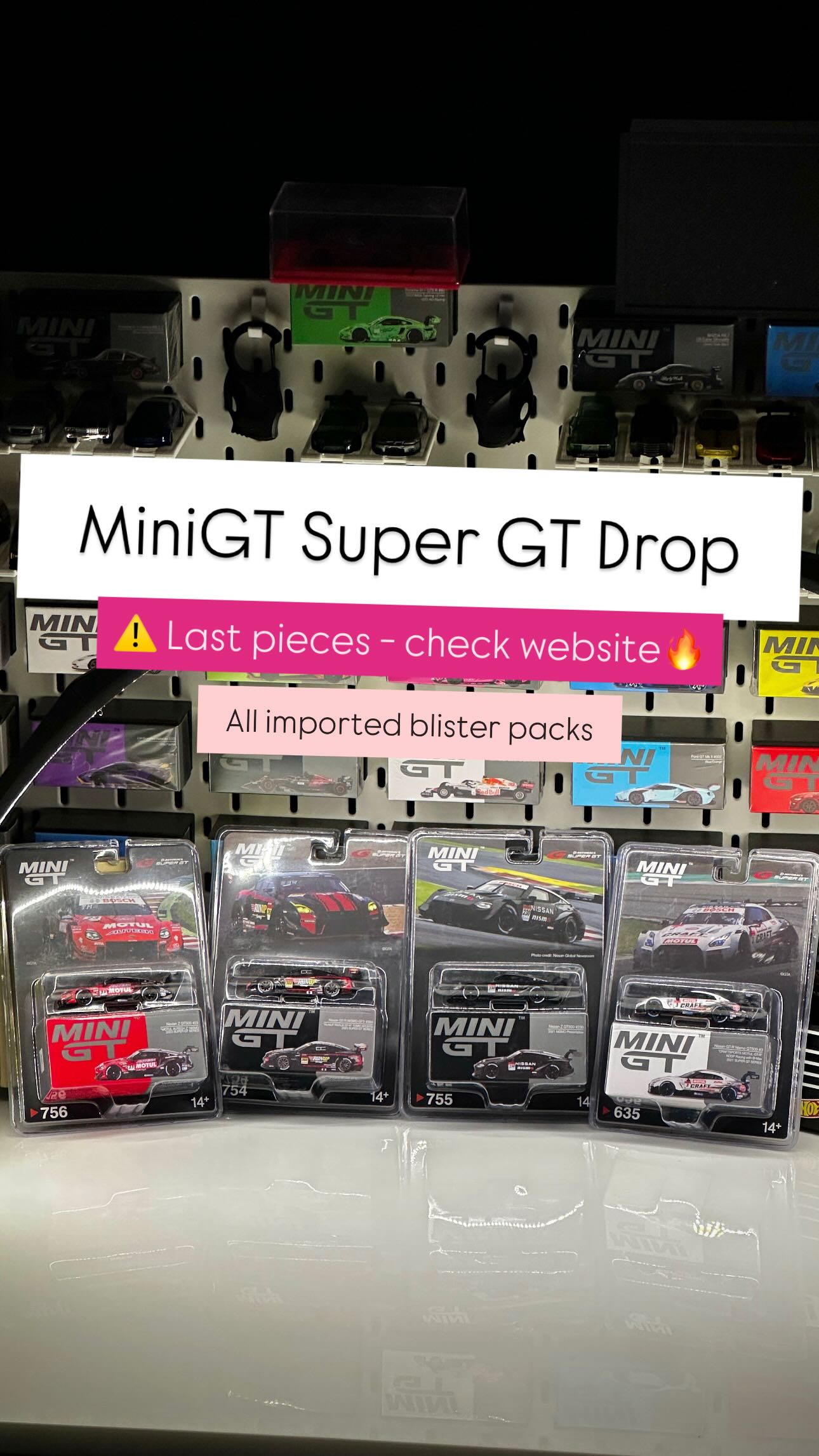 🚨 MINIGT BLISTER DROP #1 IS HERE! 🚨
Live on our website - link in bio!!
Four absolute beasts from Japan’s fastest stage 🏁 — all in 1:64 Mini GT precision and imported limited editions 💎
Featuring:
🏎️ Nissan GT-R NISMO GT3 Runup Rivaux — Super GT 2023 (#754)
🔥 Nissan Z GT500 #230 — 2021 Japan Exclusive Limited Edition (#755)
🏁 Nissan Z GT500 #23 MOTUL AUTECH Z NISMO — Super GT 2023 (#756)
⚡️ GT-R Nismo GT500 #3 NDDP Racing with B-Max — Super GT 2021 (#635)
Every curve, every decal — pure race heritage in palm-sized perfection 🇯🇵
All rare imports, all single pieces. Once sold — gone for good!
💨 Tap to grab your favorite before it disappears into another collection forever!
#MiniGT #SuperGT #JDMCollectibles #DiecastJapan #NissanZ #GTRNismo #DiecastDrop #CollectorsOnly #LimitedEdition #DiecastCommunity #MiniGTCollectors #RareFinds #GTR #NissanPerformance #AthenaCraftworks