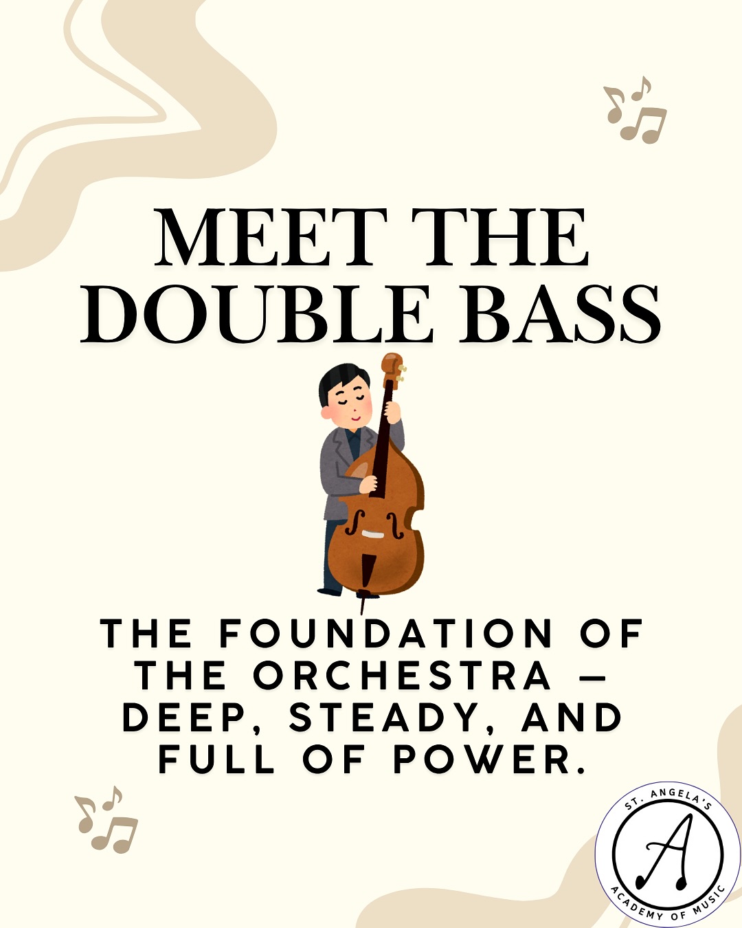 Meet the double bass ✨
The largest and lowest member of the string family, the double bass gives the orchestra its foundation and drive. Double bass is used in classical, pop, and jazz music making it extremely versatile and in-demand.
Sign up now via our website to learn double bass!