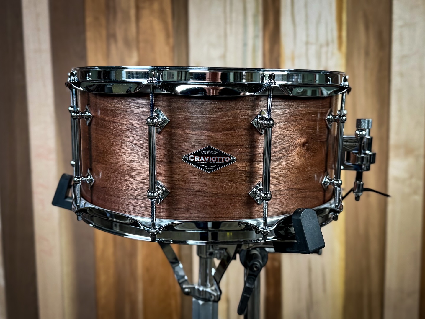 Custom Shop 6.5x14 Walnut with 45 degree bearing edges, a finished in satin oil.