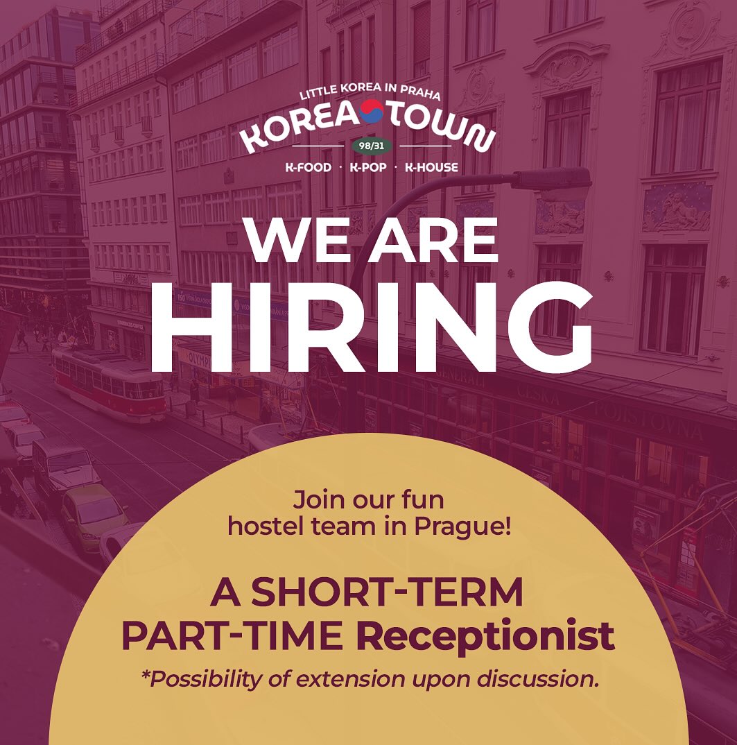 We’re hiring! ✨Join our fun and international hostel team in Prague! 🏠
We’re looking for a short-term part-time receptionist
for December (with the possibility of extension).
If you’re interested, send us your CV to
📧 prahakoreatown@gmail.com
#koreatown #hostel #hotel #solotravel #backpacking #prague #prag #praha #praguehostel #koreanfood
#hostellife #hostelevents #코리아타운 #호스텔 #프라하 #체 코 #호텔 #유럽 #receptionist #brigada #parttimejob