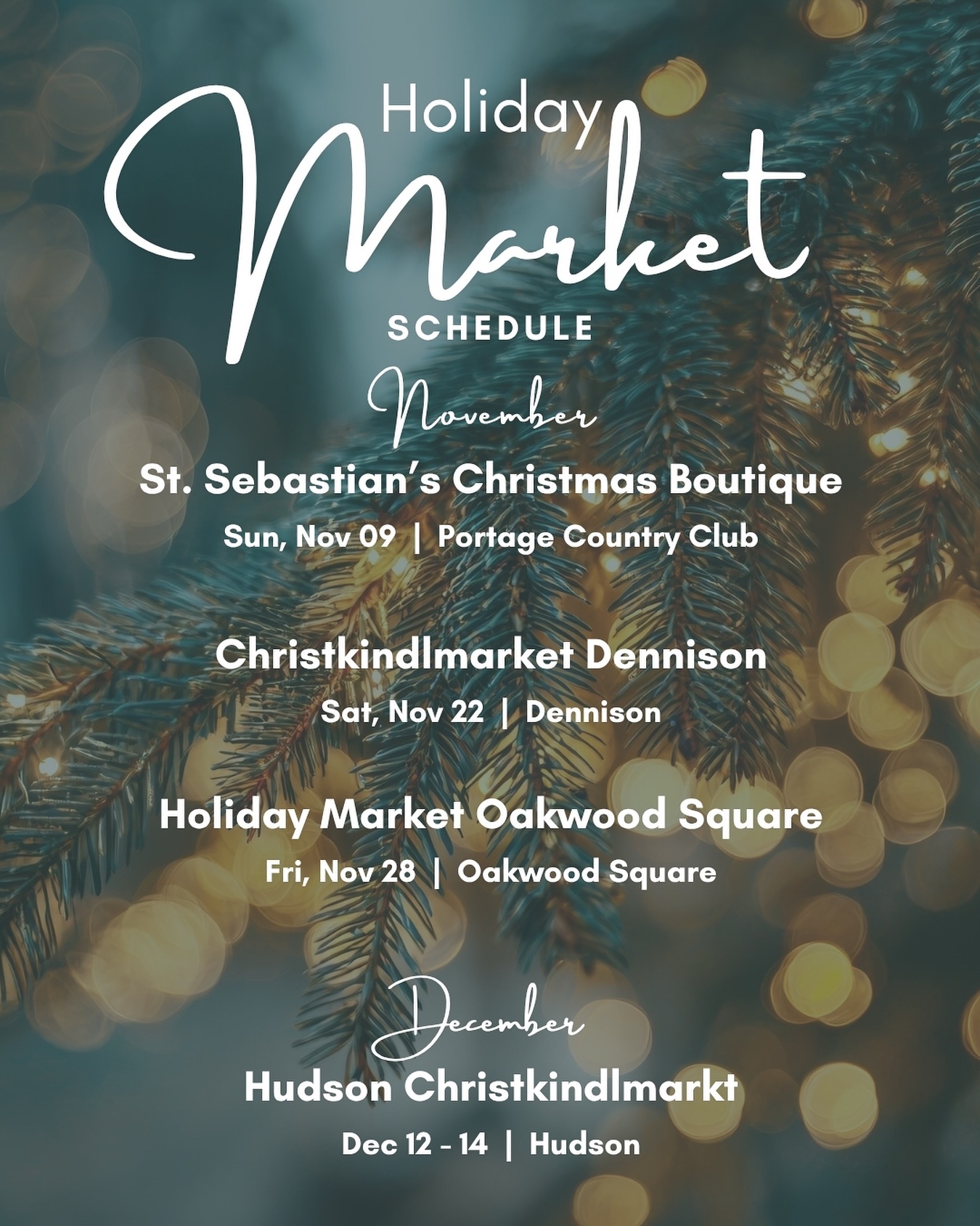 Find @littlebirdiedesign this holiday season 🌲
November
@st.sebastianschool Christmas Boutique
Sun, Nov 09 | Portage Country Club
Christkindlmarket Dennison @twincityfarmersmarket
Sat, Nov 22 | Dennison
Holiday Market Oakwood Square @720_holidaymarket_ohio
Fri, Nov 28 | Oakwood Square
December
Hudson Christkindlmarkt
@hudsonlandsberg
Dec 12 - 14 | Hudson
#holidaymarket #holidayshopping #knitwear #knittersofinstagram #modernknitwear #handmade #ohiomade #ohiomarket #christmasmarket
