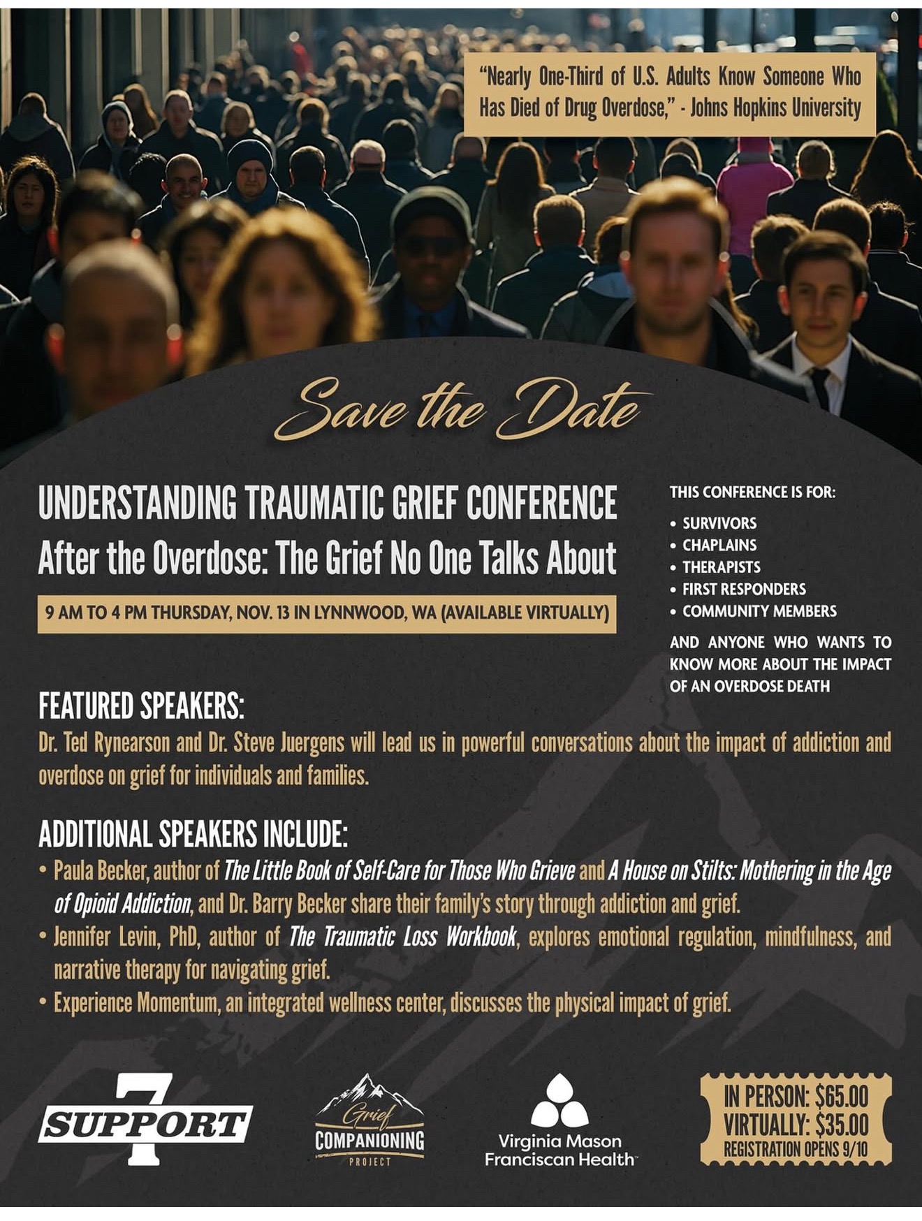 In recovery work, we recognize that grief and healing often coexist.
The upcoming Understanding Traumatic Grief Conference (Nov. 13, Lynnwood, WA) offers professionals, families, and community members an opportunity to deepen their understanding of how overdose and addiction shape loss, and how we can support those left behind. We’re sharing this resource for anyone in our community seeking understanding, compassion, and tools for healing.
Learn more: https://www.support7.org/donate-now/donate-now-support7/understanding-traumatic-grief-conference/
#KingCountyRecoveryCoalition #RecoveryCommunity #GriefAwareness #HealingInCommunity