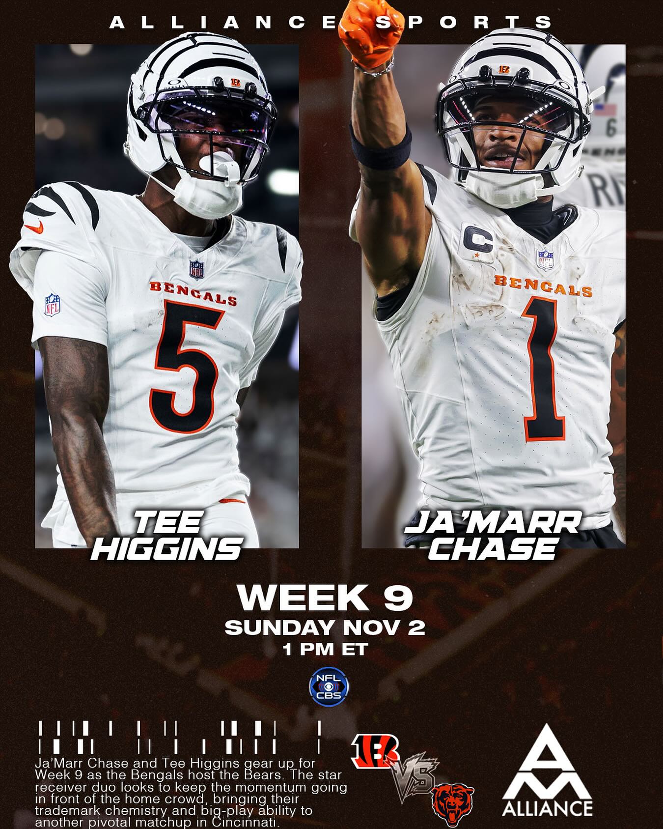 @teehiggins & @lahjay10_ ready to put on a show as the Bengals host the Bears in Week 9 🎬