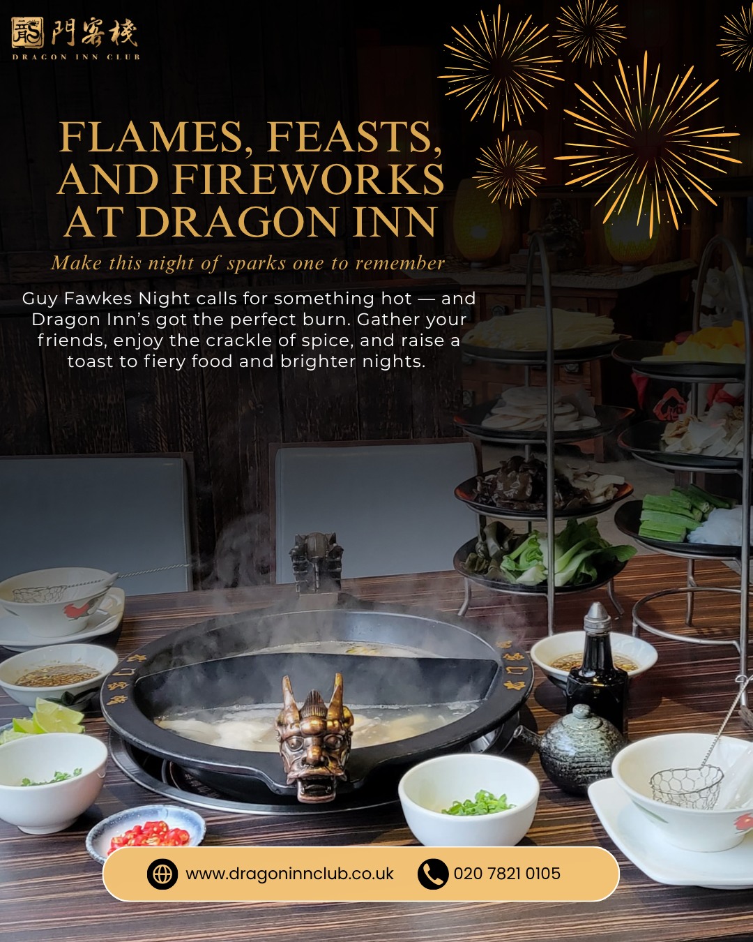 Let your Guy Fawkes Night shine with bold flavours and blazing dishes. Our modern Sichuan creations bring the perfect heat to match the fireworks in the sky. Celebrate the night where every bite feels like a spark of joy.
#Dragoninclub #Sichuan #Sichuanhotpot #dimsum #london #pimilco #londonvictoria #buckinghampalace #chelsea #theatres
