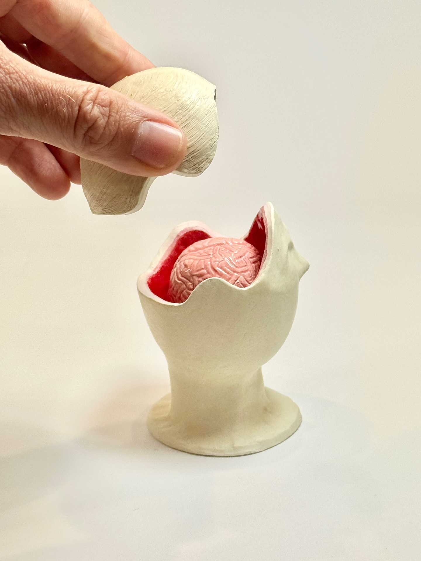 The parade of strange ceramics continues. This is one of the first pieces I made after jumping back into ceramics. The brain sits on a little post, so it wobbles when you poke it.
#ceramics