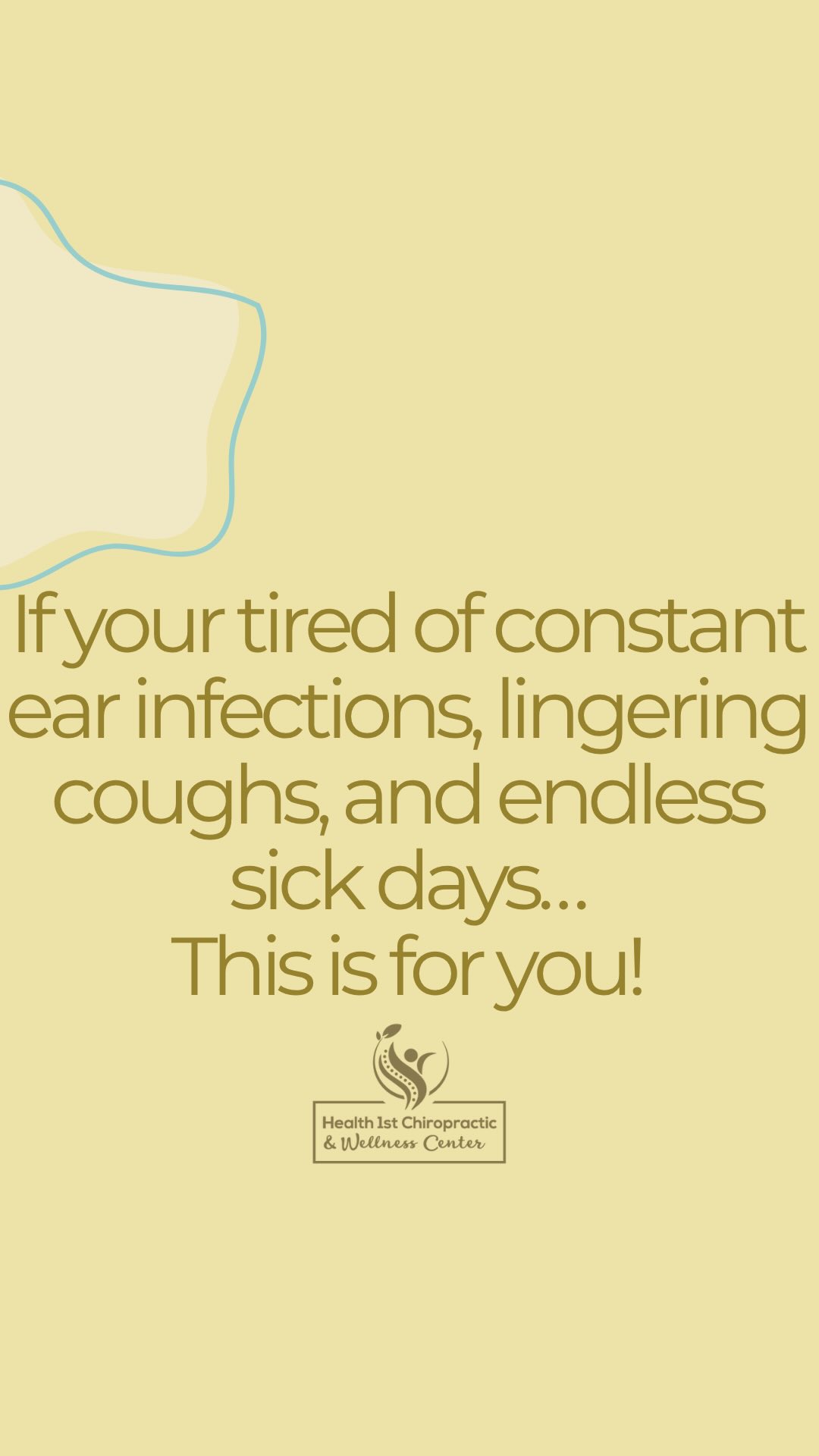 If your family keeps getting stuck in the cycle of sickness and stress, there’s a way to get out!
At Health 1st Chiropractic Wellness Center, we help you get to the root cause by focusing on the one system that controls it all, the nervous system🧠
Join us for our Raising Healthy Kids Naturally Workshop and learn how to help your child thrive all year long. 🌿
Spots are limited, save yours today using the link in our bio!
#immunesystem #adrenalfatigue #colds #influenza #flu #chroniccough #energy #antibiotics #probiotics #FluSeasonTips #GutHealth #nervoussystem #kidsguthealth #immunesupport #twincitiesmom #invergroveheights #southstpaul #eaganmn #weststpaulmn #woodburymn #mnmom #minnesotamom #stpaulpark #cottagegrove #eaganmoms #stpaulmoms #woodburymoms #ighmoms #twincities #twinciteswellness