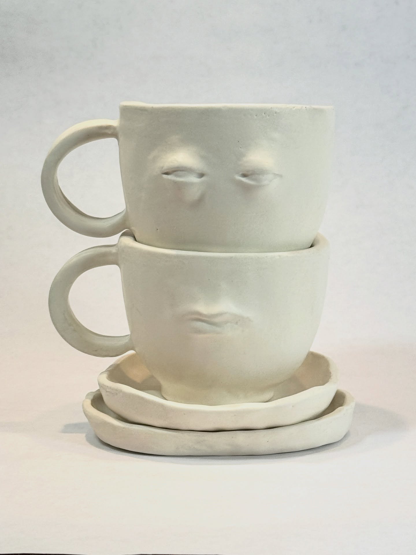 Teacup Stack #3. Low fire clay with marshmallow matte glaze. #ceramics #terralindaceramicartists