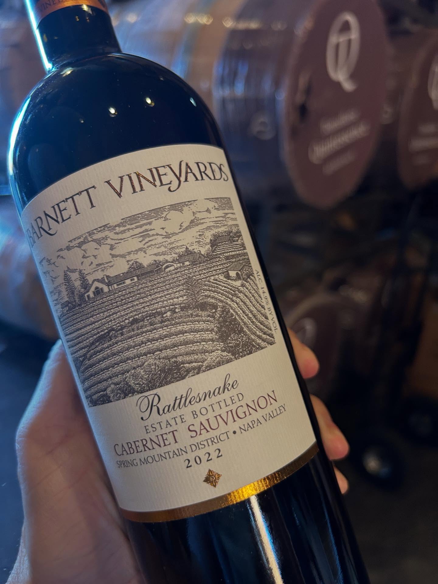 Rattlesnake Hill Cabernet Sauvignon a sought-after, intensely concentrated wine from the highest point on the estate. Barnett Vineyard is best known for mountain grown Cabernet Sauvignons from the Spring Mountain district in Napa Valley, particularly its single-vineyard Rattlesnake Hill Cabernet Sauvignon.🍇🍇🍷 #barnettvineyards