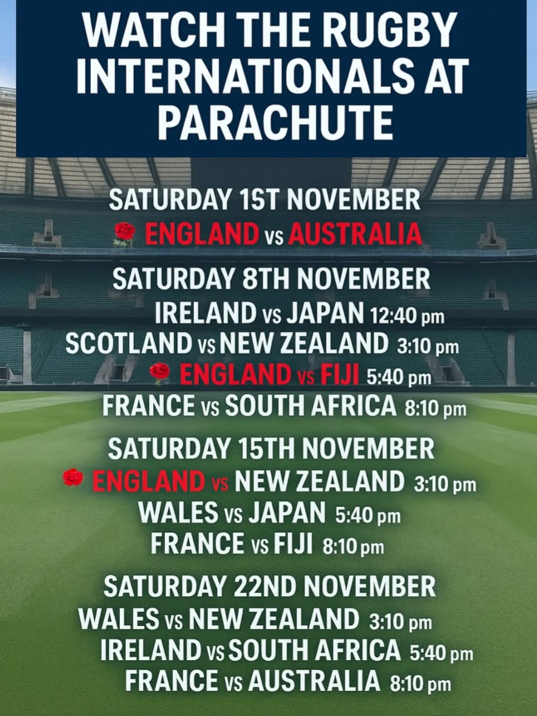 Looking for somewhere to watch the rugby over the coming weeks? Well we're starting to show different sports in the future starting with the rugby !! come on down, enjoy some drinks and watch