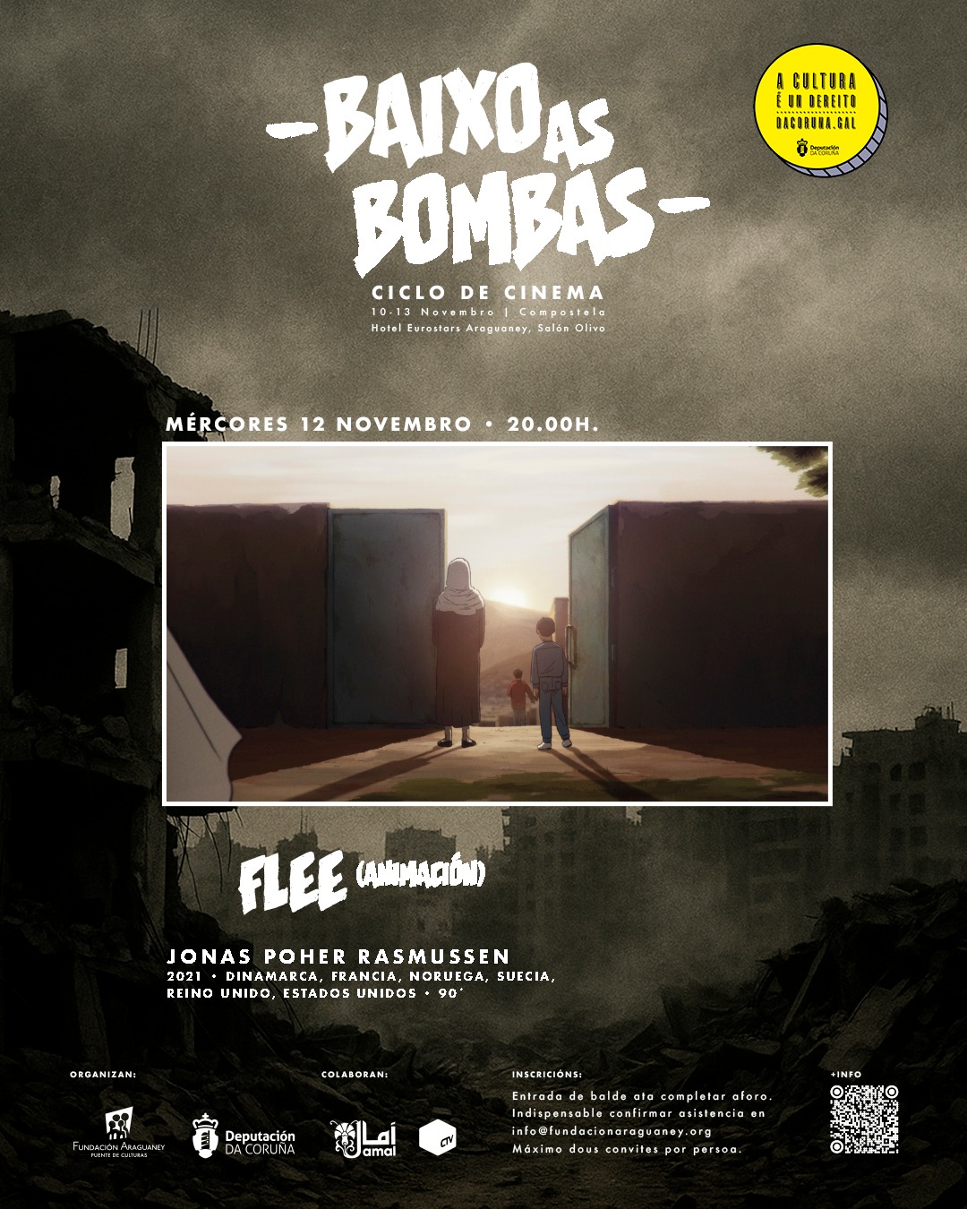 🎥 Flee narra a historia de Amin un refuxiado Afgán en Dinamarca. É unha historia particular, pero pode ser a historia de moitas persoas que ven obrigados a abandonar a súa terra.
👉 Mércores 12 de novembro.
🕛 20:00h
🎫 Entrada de balde ata completar aforo.
📥 Indispensable confirmar asistencia no enderezo info@fundacionaraguaney.org
🙏 Organizado pola Fundación Araguaney coa colaboración da @depucoruna e @culturadadeputaciondacoruna
#amal #palestina #gaza #fundaciónaraguaney #aculturaéundereito #pontedeculturas #ucrania #rusia #afganistán #siria #deputaciondacoruña #santiagodecompostela #galicia #cine #cinema #películas #documentales #documentais #film #movie #movies #cinematography #mundoárabe #paisesárabes #arabworld