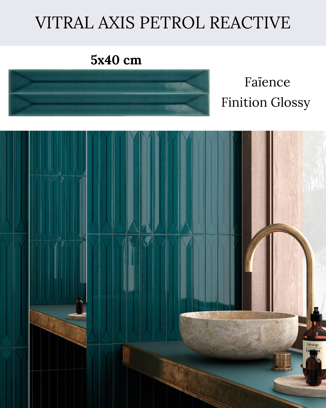 La collection VITRAL apporte du style et de l’élégance au design intérieur grâce à sa forme allongée et sa finition brillante. Elle offre une valeur esthétique exceptionnelle à n’importe quel espace.
Disponible au format 5 x 40 cm, et déclinée en quatre couleurs intenses et vibrantes à la finition lisse.
#Vitral #DesignIntérieur #CarrelageMur #DécorationMaison #AxisPetrol #TendanceDéco #CarrelageDesign #MurStylé #IntérieurÉlégant #FinitionBrillante #CarrelageContemporain #InspirationDéco #DesignMinimaliste #DécoMurale #RevêtementMur