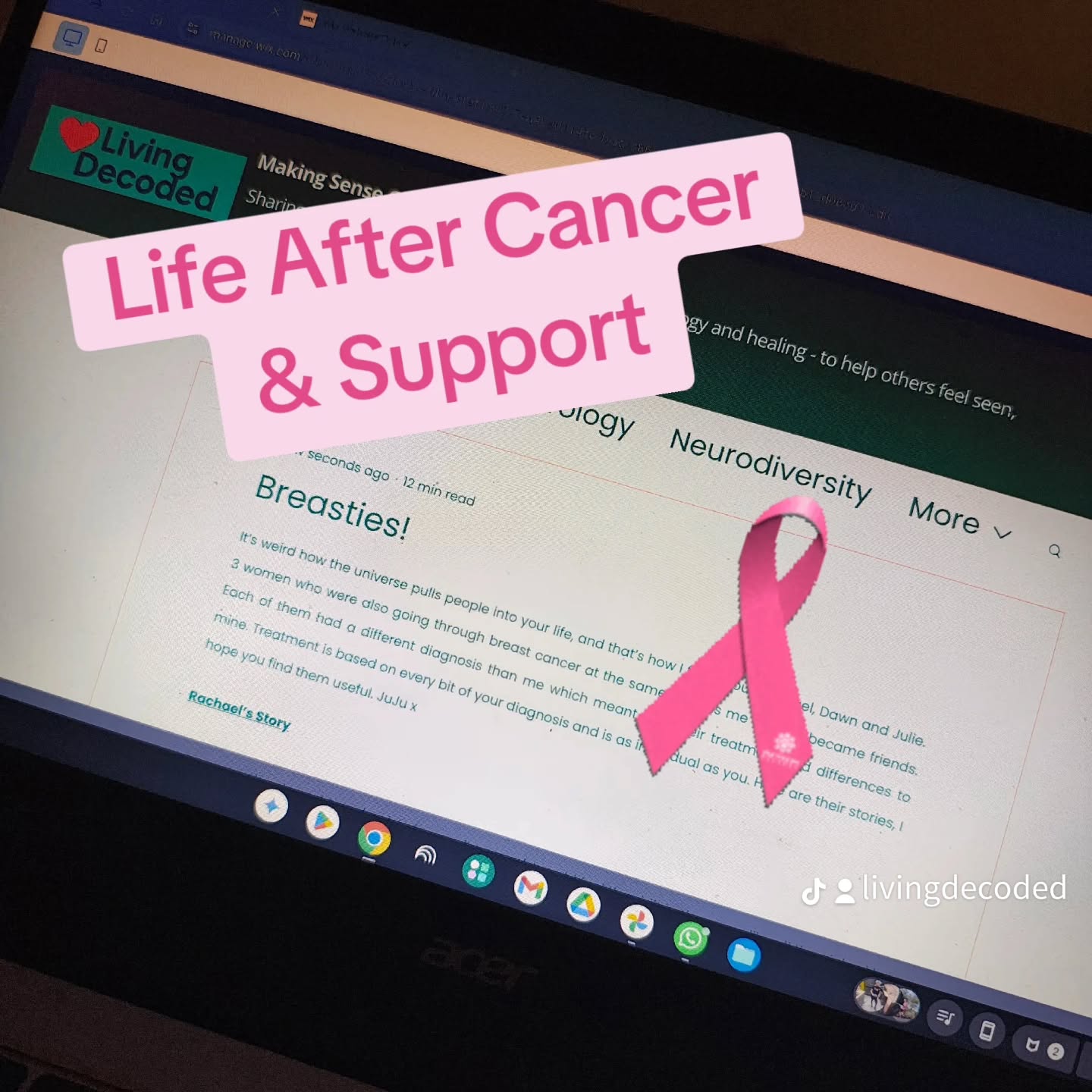 Part 5: Life After Cancer & Support
Breast Cancer Awareness month is over yet awareness does not stop. It is the 1st of the month so I'm here to remind you to check your chest today.
I have had amazing support throughout the last few years. My husband is so strong and our love and respect for each other has only grown stronger. My children are such resilient amazing humans who took on so much more worry than they needed to have in their lives. I know my sister will drop everything in the middle of the night and travel to sleep on my hospital room floor. My parents and in-laws have been there for me throughout it all even when they couldn't be with me in person. Thank goodness for technology!
Friendships I have had for years have become so much more cherished. I realise who I can't live without and who I need to speak to daily to keep my sanity 😂. These are who (outside of my family) I love dearly and who I know would do anything not just for me but my hubby and kids too. I'm so so lucky!
And then there are my new friends. The friends who I wouldn't have if not for this happening! There is something that bonds people who have been through a similar experience as you. Before all of this, I thought breast cancer was all one type. One shoe fits all so to speak. I thought the only difference was that if you caught it early you wouldn't need chemotherapy - how wrong was I! There are so many factors that make up each person's treatment.
So as my final post of this series for now let me introduce my new “breasties” Rachael, Dawn (@my_best_life_after_cancer) and Julie (@training_through_breastcancer). These women… my friends… are sharing their stories because I asked them to help me share awareness about different experiences. They are amazing warriors who have beautifully written about their own journeys to help me to help others. I am forever grateful to them for their friendship and their bravery of sharing something so personal. Thank you girls!
So make a brew and give yourself 5 minutes to read about these inspirational women on my latest blog at www.livingdecoded.com/blog.
Link in my bio.
#livingdecoded #foryoupage❤️❤️ #breastcancer #fnd #lifeaftercancer