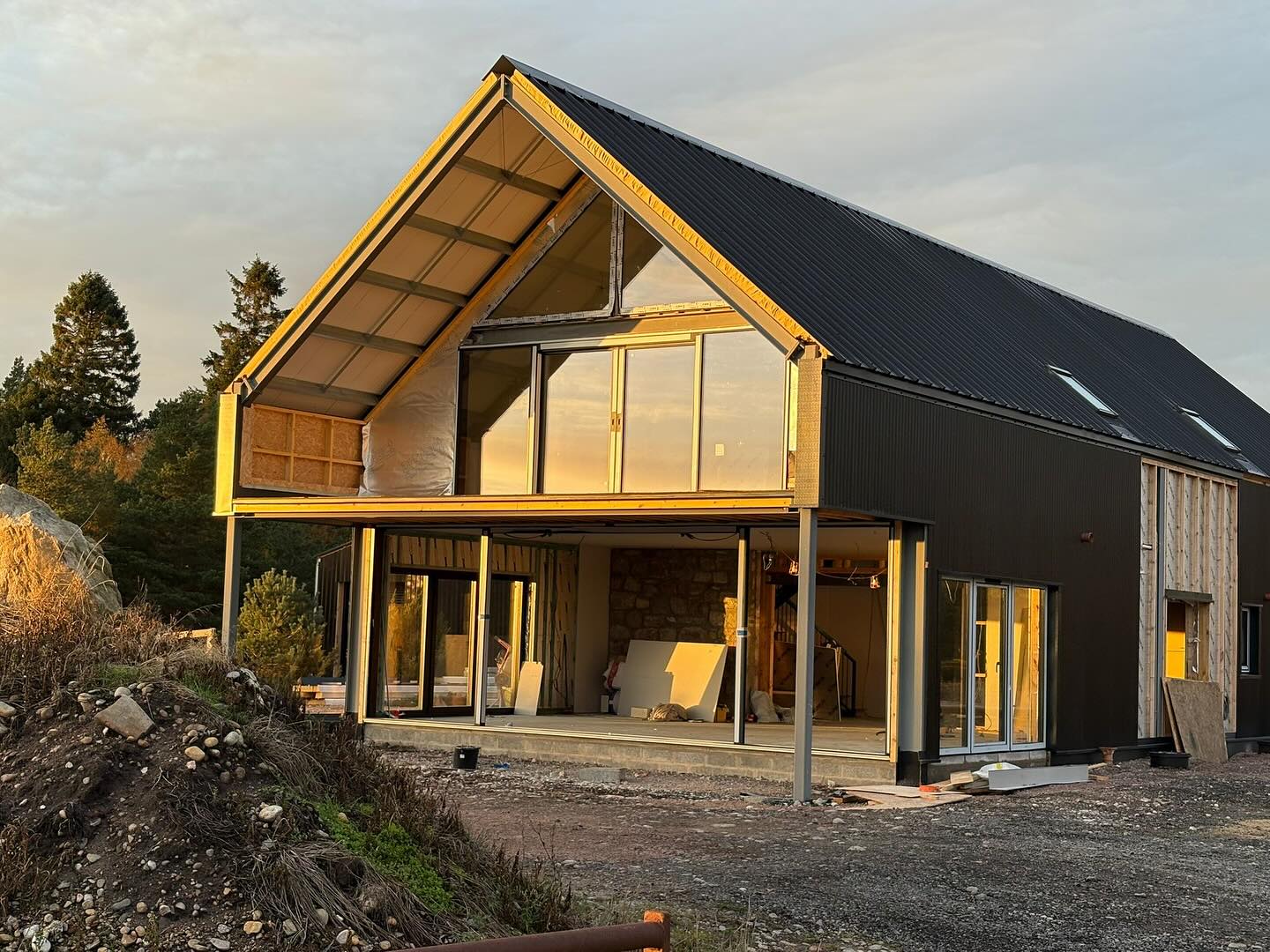 Progress photos from site using our Horizon sliding doors and matching aluclad windows. It’s starting to look a bit extra special and that view is stunning! Looking forward to seeing it completed