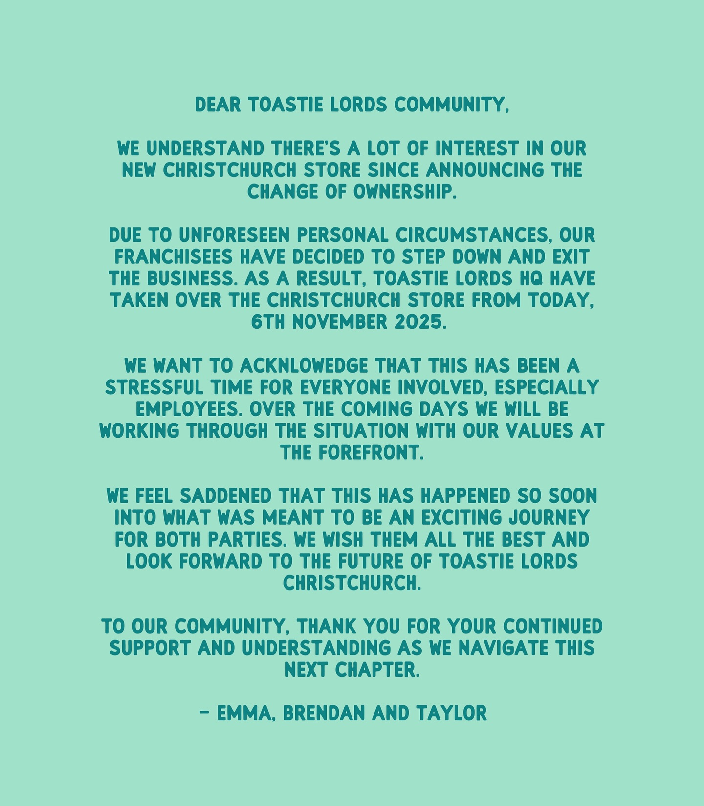 A statement from Toastie Lords HQ ✍🏼