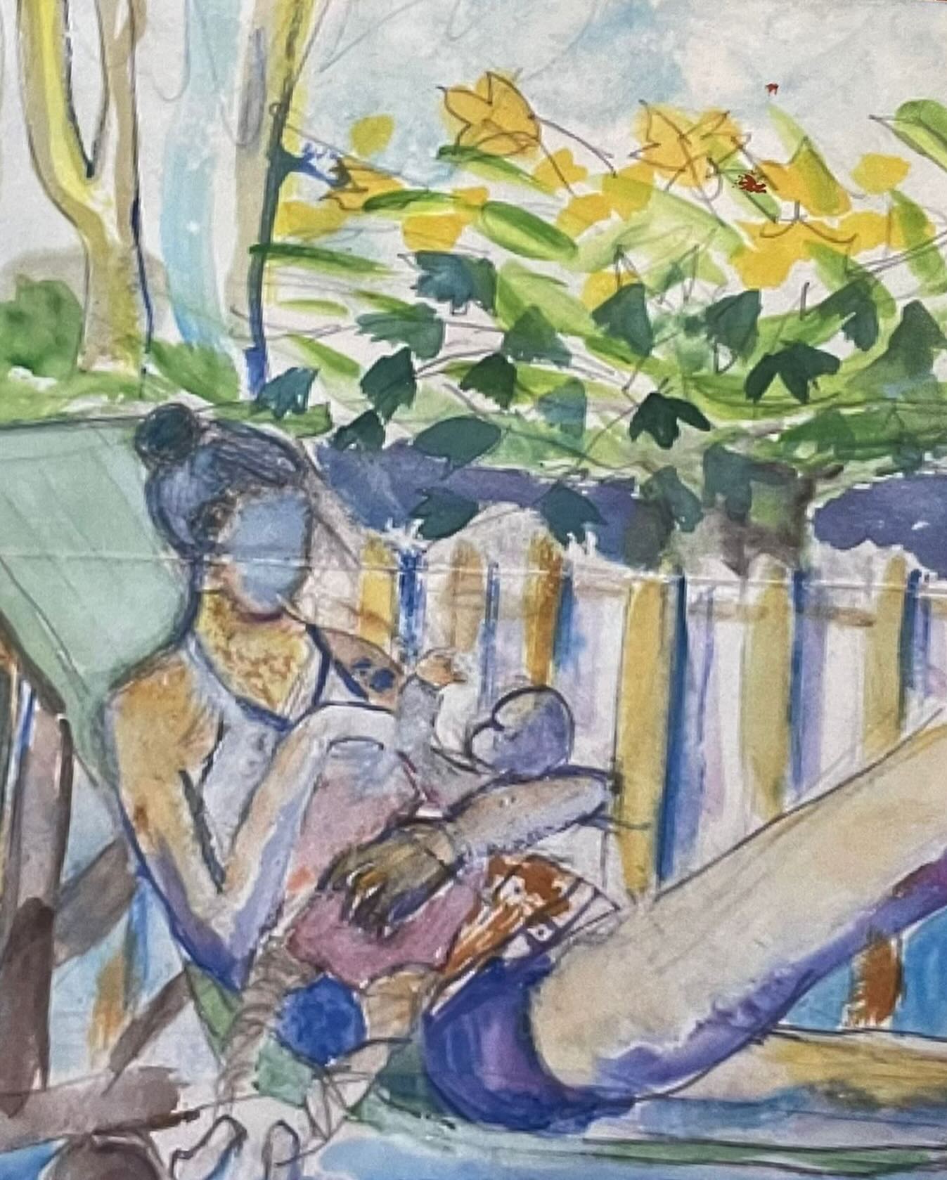 « Porter un enfant, c’est abriter un futur battement du monde. »
La maternité, pour moi, c’est un souffle.
Un espace suspendu entre force et fragilité.
Cette toile en est le témoin : un corps apaisé, un geste tendre, la lumière du vivant.
Hizelaya
« La mère et l’enfant »
Acrylique sur toile, 50/65 cm. Collection particulière