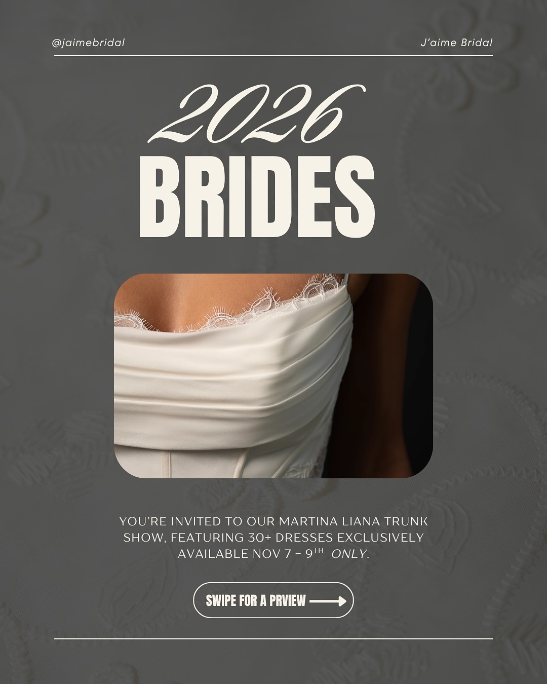 📣 2026 & 2027 brides! You’re not going to want to miss this opportunity to try on 30+ @martinalianabridal dresses. Dresses start at $2000 and can be customized to your liking😌
🗓️appointments required and only available Nov 7-9
.
.
.
#martinaliana #weddingdress #2026bride #2027bride #2026wedding #weddingdressshopping #bayarea #pleasanton #bridalshop #trunkshow