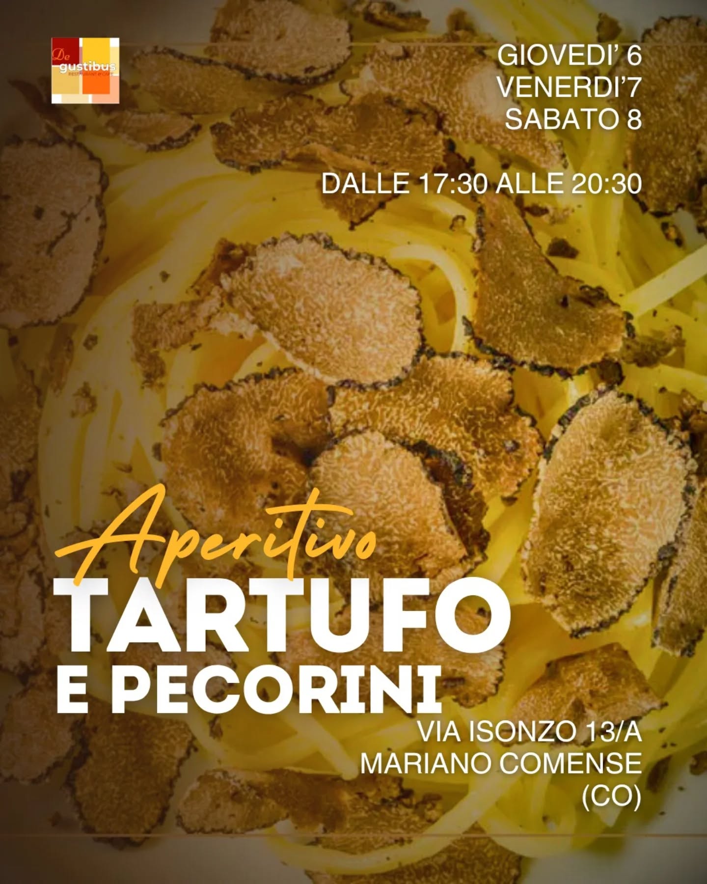 Questa settimana: L'eccellenza del Gusto: Rosso, Tartufo & Pecorino.
Ti aspettiamo per un aperitivo super raffinato
🗓️ GIOVEDÌ 6, VENERDÌ 7 e SABATO 8
⏰ Dalle 17:30 alle 20:30
Scegli il tuo abbinamento preferito, entrambi a soli € 12,00:
1️⃣ 1 CALICE DI VINO + TAGLIATELLE AL TARTUFO E BRUSCHETTA AL TARTUFO
2️⃣ 1 CALICE DI VINO + TRIS DI PECORINI TOSCANI
Invita gli amici e prenota il tuo tavolo!
📞031745687
📍 Degustibus, Via Isonzo 13/A, Mariano Comense (CO)