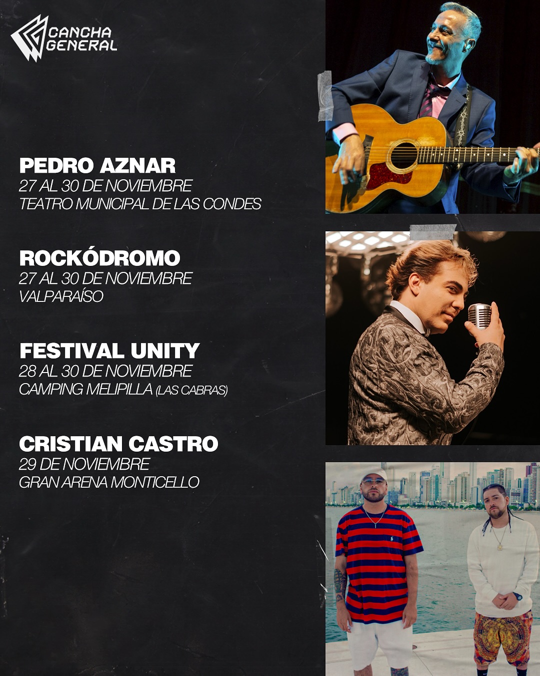 ¿Es noviembre el mes favorito para los que vamos a conciertos 🔥?
Llegó el mes más esperado del año y si, hay muchos shows que de seguro ya tienes agendado y en este post te dejamos un recordatorio con los más destacados. 
La sobredosis musical que viviremos, iniciará con el rock de Linkin Park para terminar a fin de mes con las baladas románticas de Cristian Castro. Solo diremos a prepararse para correr 🏃🏻♂️💨
¿A cuáles asistirás 👀?
🎨: @___sofiaguaico