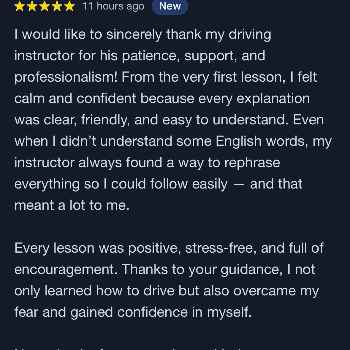 🌟 50th 5-Star Google Review! 🌟
This one means a lot. My 50th review comes from Alina, who moved to the UK from Ukraine not long ago. In just a short time, she’s learned a new language, adapted to a new country — and now she’s passed her UK manual driving test! 🇬🇧🚗
For Alina, driving represents freedom, confidence, and independence — truly a life-changing achievement.
People often ask me why I do this job…
It’s because of moments like this. Watching someone grow, overcome challenges, and achieve something that genuinely changes their life.
Congratulations, Alina 👏
You’ve earned every bit of this success.
#WSDRivingSchool #ElyDrivingLessons #DrivingSuccess #DrivingInstructorUK #ManualDrivingLessons #ElyCambridgeshire #LearnerDriver #DrivingCoach #InspiringJourneys #FiveStarReview