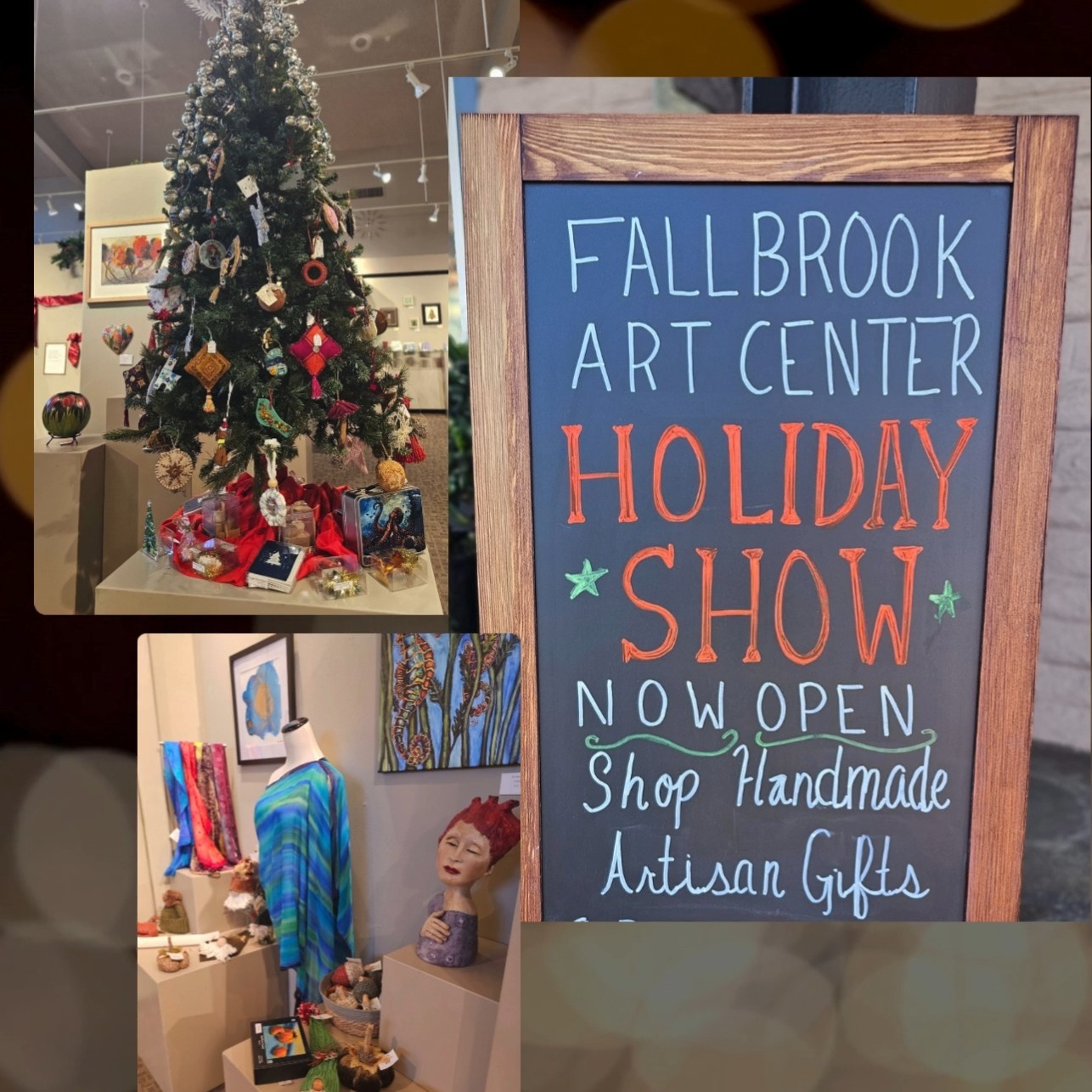 ✨ Fallbrook First Friday at Fallbrook Art Center! ✨
Join us tomorrow, Friday, November 7, for Fallbrook First Friday and enjoy an evening at the International Holiday Show! We’ll be open late — until 8 PM — so you can shop unique, handcrafted gifts made by talented artists from near and far.
Snap a festive selfie or family photo at our DIY photo station, explore the galleries, and find something special for everyone on your list. All ages welcome — come celebrate art, community, and the start of the holiday season!
#FallbrookArtCenter #FallbrookSchooloftheArts #DiscoverInspireCreate #FallbrookFirstFridays #ShopLocal #SupportTheArts #HolidayShopping #FallbrookEvents #FallbrookChamberofCommerce