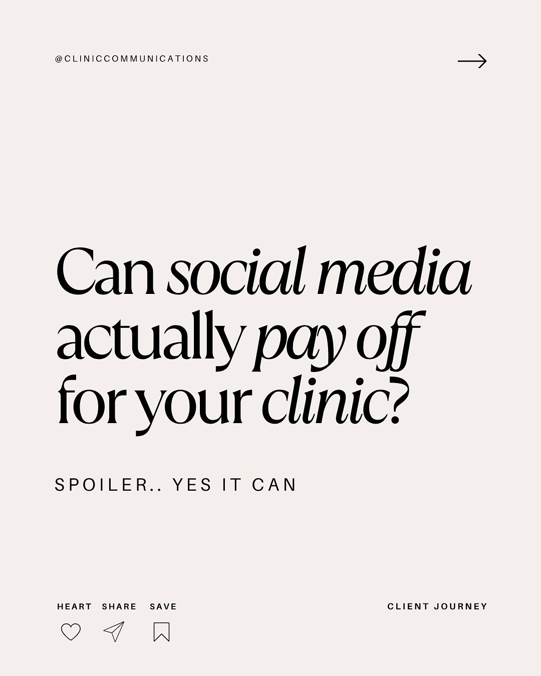 Think your social posts should deliver instant ROI? (Maybe think again)
Organic content is your 24/7 business card. It builds familiarity, showcases your brand personality and builds foundations to show all the ins and outs of your clinic.
Paid ads get in front of new people, but they only stick if you have a solid foundation to show people that you actually are legit 👏🏼
Start with a strong foundation of organic content, then amplify with paid campaigns when you have enough of a budget to get the most out of it.
Not sure where to start?
Let’s chat via the link in our bio 🫶🏼
www.cliniccommunications.com.au