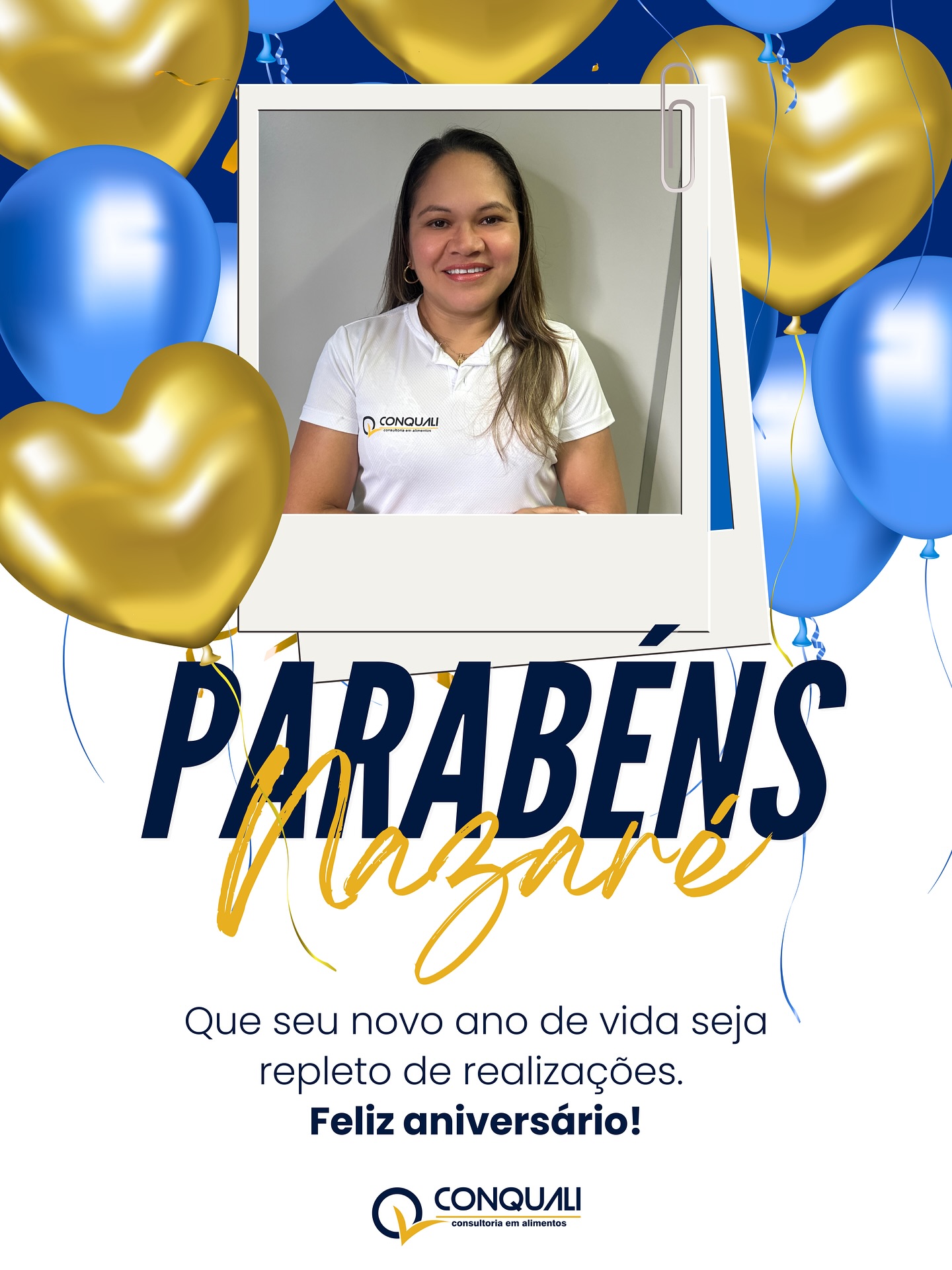 Hoje é dia de celebrar a vida da nossa querida Nazaré! 🎉🎂
Parabéns pelo seu dia, Nazaré!
🎈Que este novo ciclo venha cheio de conquistas ✨, saúde ❤️, alegrias 😄 e muitos sorrisos! 😍
Você faz a diferença na nossa equipe! 👏🏼💙
Feliz aniversário!