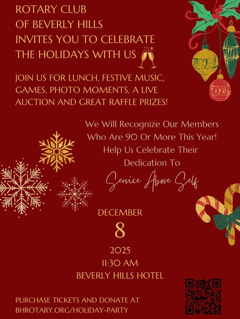 Less than three weeks left until we celebrate together at the annual holiday party, while raising money for all the great causes we support year round! Get your tickets now at bhrotary.org/holiday-party