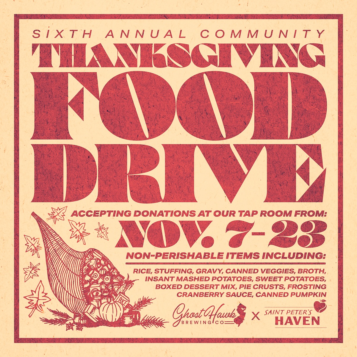 š¦ GOBBLE GOBBLE!! š¦
Weāre proud to kick off our Sixth Annual Thanksgiving Food Drive⦠and this year, weāre starting a little early.
We typically run the drive for two weeks leading up to Thanksgiving, but for 2025 weāre adding an extra weekend of collections to give everyone more time to contribute.
So even though the posters at the tap room say Monday 11/10, weāre getting things rolling THIS Friday, 11/7 and running through Sunday, 11/23!
All donations go to our good friends at @saintpetershaven right here in Clifton⦠the cityās only food pantry and shelter, supporting over a THOUSAND local families and providing homeless outreach year-round.
Weāve been working with St. Peterās for many years now and their grassroots volunteer crew continues to do some truly beautiful work in our community.
Weāre collecting non-perishable food items including: rice, stuffing, gravy, canned veggies, broth, instant mashed potatoes, sweet potatoes, boxed dessert mix, pie crusts, frosting, cranberry sauce, canned pumpkin.
Drop your donations in the large, festively-wrapped box by our front door⦠weāll handle the rest!
Each food drive donation earns you a GHBC token (good for one in-house pour) and a limited-edition sticker as a small thank-you for helping us support the Clifton community this season.
Itās no secret, these are heavy times weāre living in. The world feels divided, loud, and constantly pulling us in different directions. But at the end of the day, we ALL share the same space⦠and sometimes the best thing we can do is just show up for each other.
This time of year (more than ever) is about helping our neighbors, lifting each other up, and finding shelter in community.
MUCH LOVE FROM THE GHOST HAWK CREW š
š»š¤š¦
#ghosthawkbrewingco #cliftonnj #hawkshigh #beerflavoredbeer #saintpetershaven #thanksgiving #fooddrive #community #giveback #njbeer #njcraftbeer #craftbeer #beercommunity