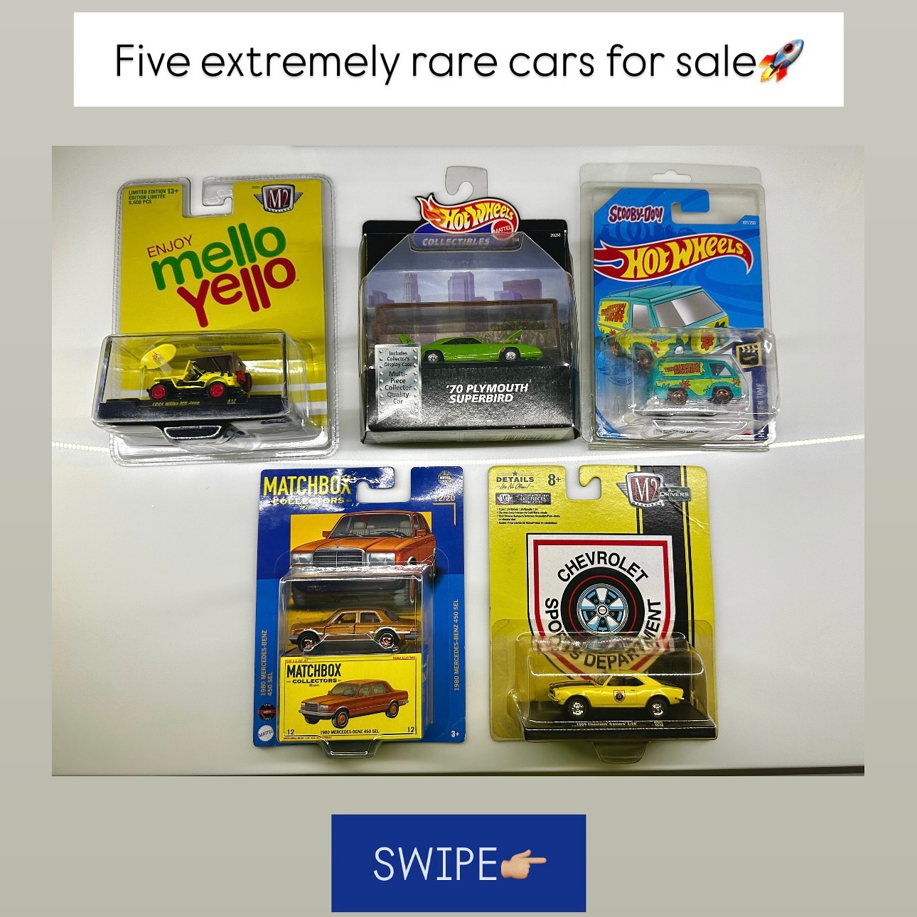 🚨 RARE DIECAST ALERT 🚨 CHECK OUR WEBSITE🚀
Once gone… they’re gone forever 💥
⚠️👉🏼 Only ONE PIECE each— all imported collectibles for serious collectors only 🏁
Featuring legends like:
🏎️ Hot Wheels ‘70 Plymouth Superbird
🚌 2014 Hot Wheels Mystery Machine
🪖 M2 1944 Willys MB Jeep
🔥 M2 Machines ‘69 Chevrolet Camaro Z28
⭐ Matchbox 1980 Mercedes-Benz 450 SEL
Card & car condition exactly as shown in pics 📦
No restocks. No second chances.
💫 Tap to grab your grail piece before someone else does.
#HotWheelsCollectors #DiecastCommunity #RareFinds #M2Machines #Matchbox #HotWheelsIndia #DiecastSale #CollectorsOnly #LimitedEdition #DiecastAddict #AthenaCraftworks