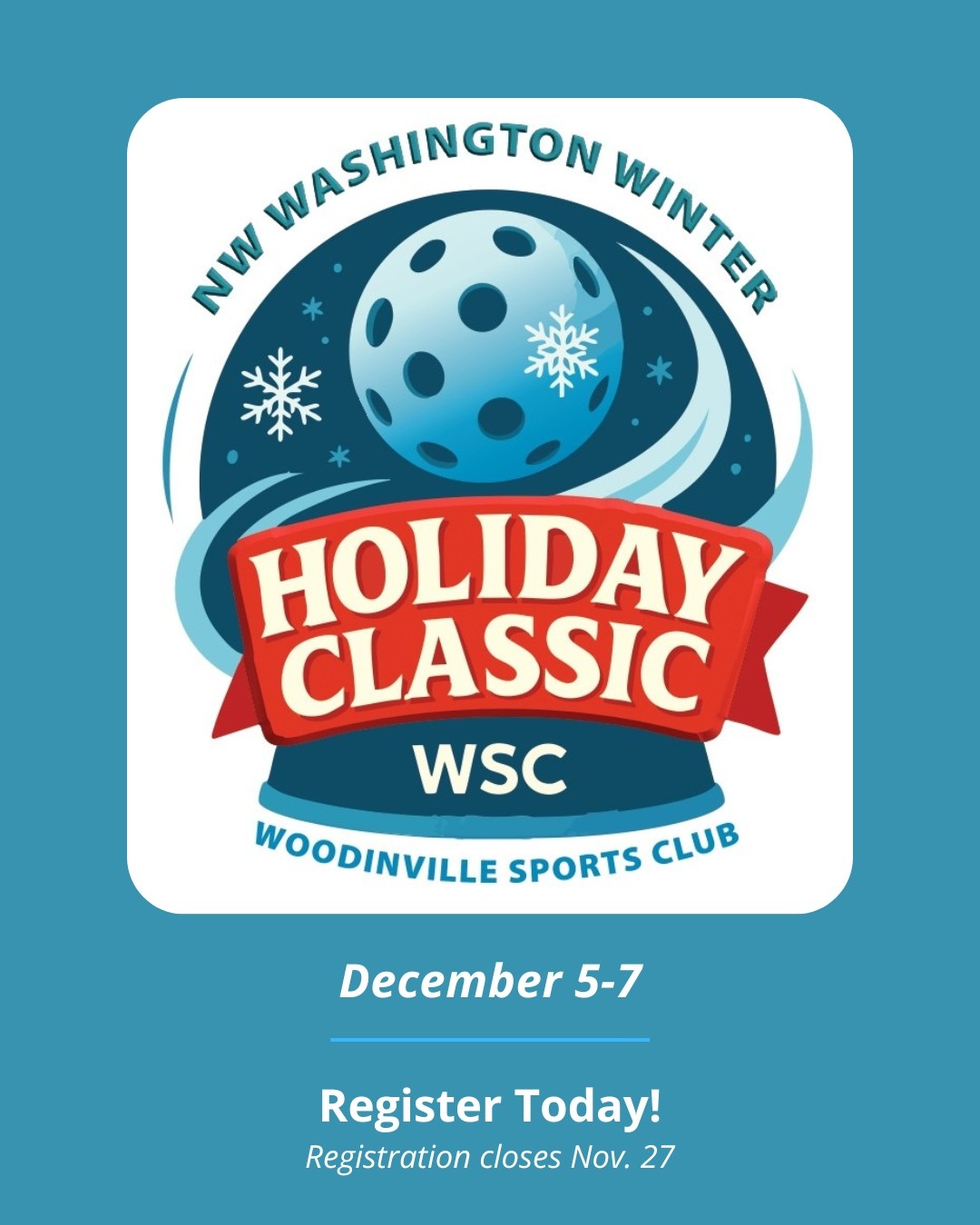 ⛄ IT'S HOLIDAY TOURNAMENT TIME! 🎁
Grab your paddle and ring in the holiday season at WSC! Spots are still available in our Holiday Classic Pickleball Tournament, December 5-7.
🏓Round robin format
🌟Gold/silver/bronze playoffs for skills 3.0 - 5.0
❄️ Under 50 and 50+ age brackets
⏰ Registration closes November 26 and spots are filling up fast - don't miss out!
Learn more with the link in bio!
#pickleballtournament #holidayclassic #pickleballcommunity #wscpickleball #holidaypickleball