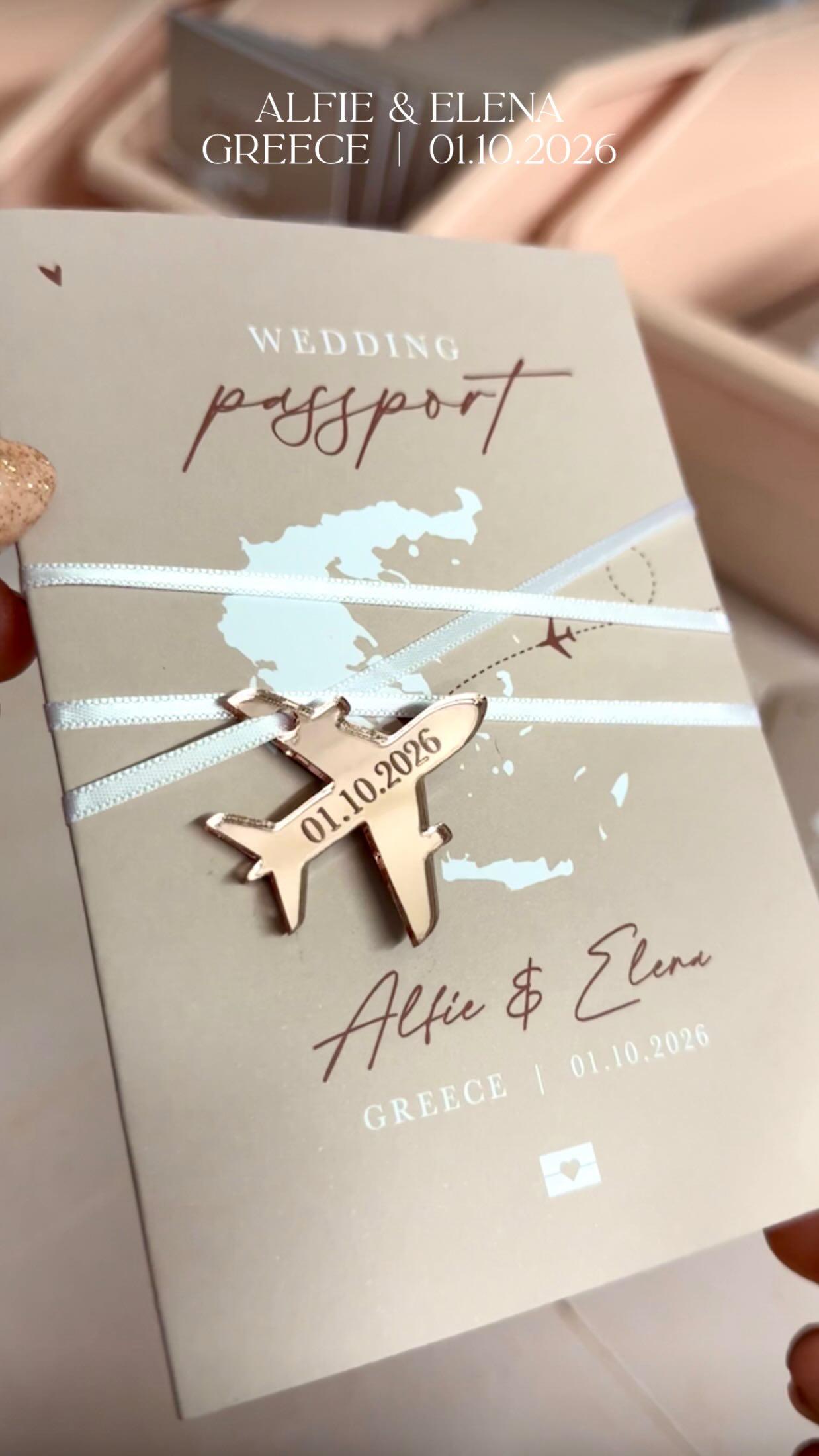 50 passport wedding invitation packages for Alfie & Elena’s wedding day in Greece next year ✈️🇬🇷💍
Featuring:
📖 6-page passport invitations in the beige classic design
✈️ Rose gold acrylic plane charms with white ribbon
💌 White envelopes personalised with guest names
✨ Personalised envelope seal stickers
🎀 Fully assembled and ready to post
✨ LIMITED AVAILABILITY THIS YEAR ✨
Looking for pricing & more information?
View my online brochure via the link in bio
Becci x
#destinationwedding #passportinvitation #destinationweddings #2026bride #destinationbride #bridesofinstagram