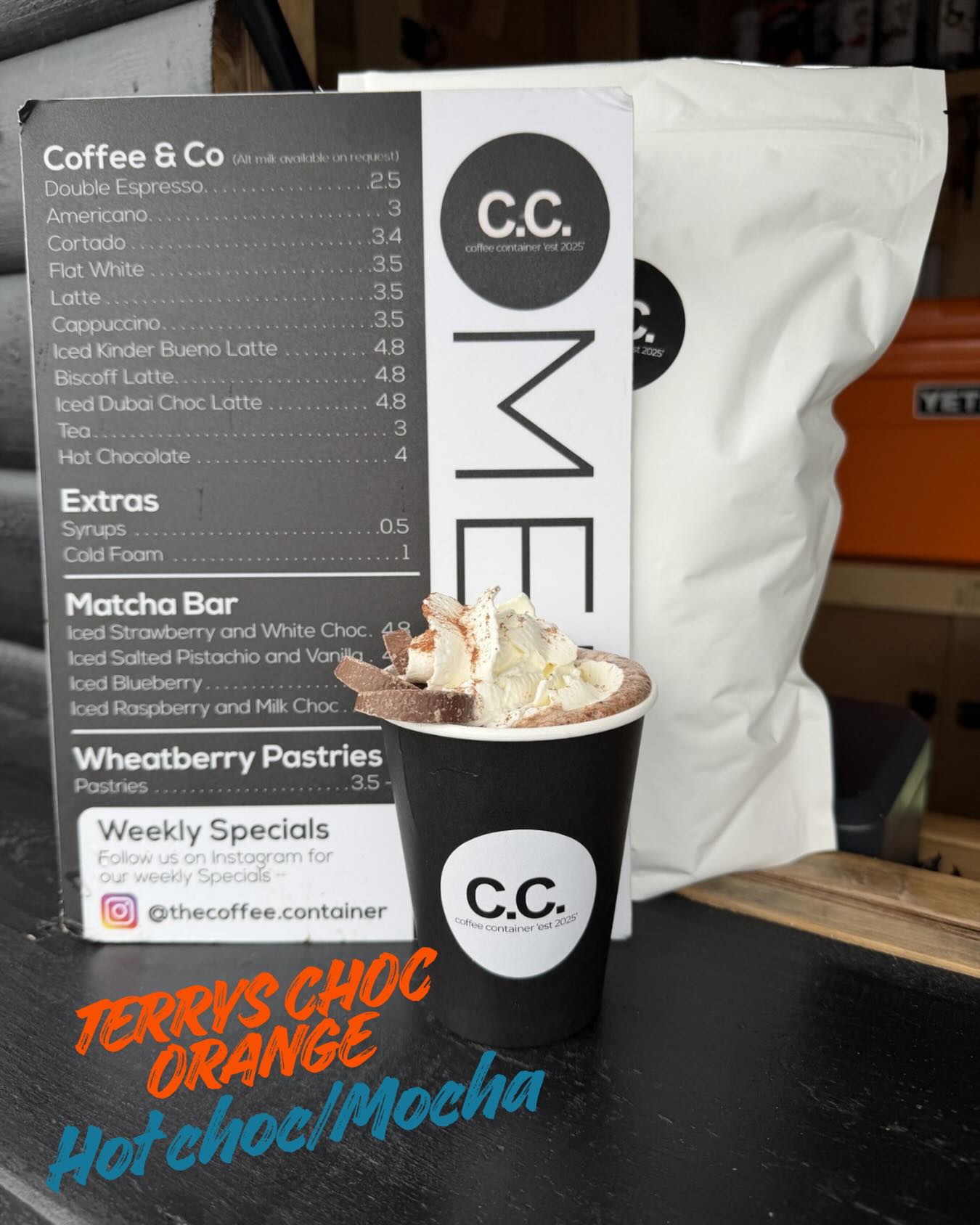 NEW SPECIAL: Terry’s Choc Orange Hot Choc / Mocha ✨
We know we say this a lot… but this one really is a showstopper.
Rich chocolate, a hit of orange, topped with cream, drizzle, and chunks of Terry’s -pure winter comfort in a cup.
If you’re a choc-orange lover, this is your moment. 🍊🍫
Swing by the hatch and give it a try today!
Opening Hours
Mon–Fri: 8–2
Sat–Sun: 9–3
See you soon ☕🧡