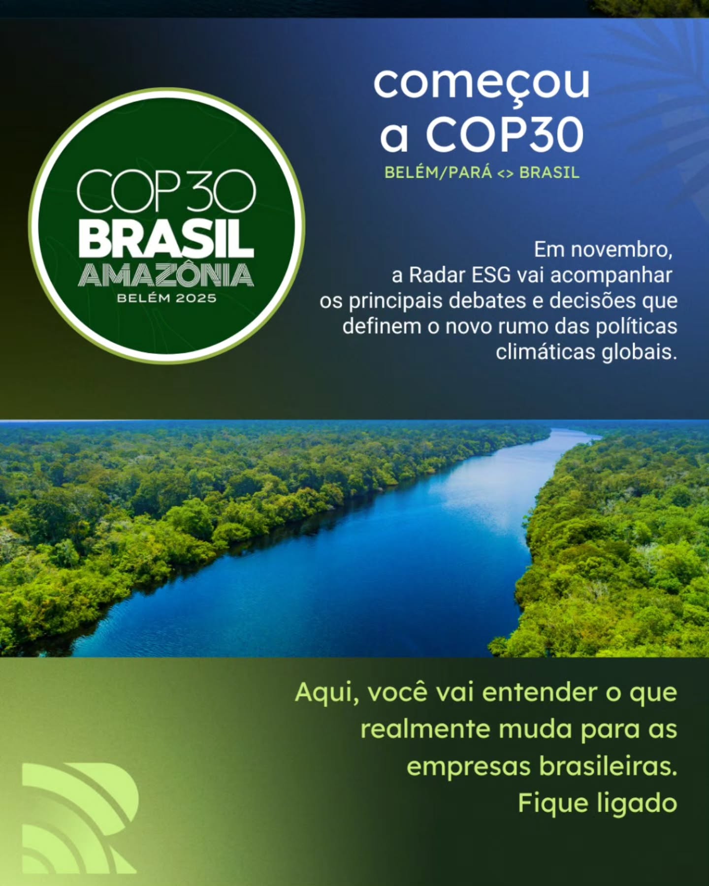 Enquanto líderes do mundo discutem metas e compromissos, a Radar ESG traduz o impacto real para quem toma decisão no Brasil.
Acompanhe nossa cobertura especial ao longo de novembro.
#RadarESG #COP30 #Belém #ESG #resultados #governança