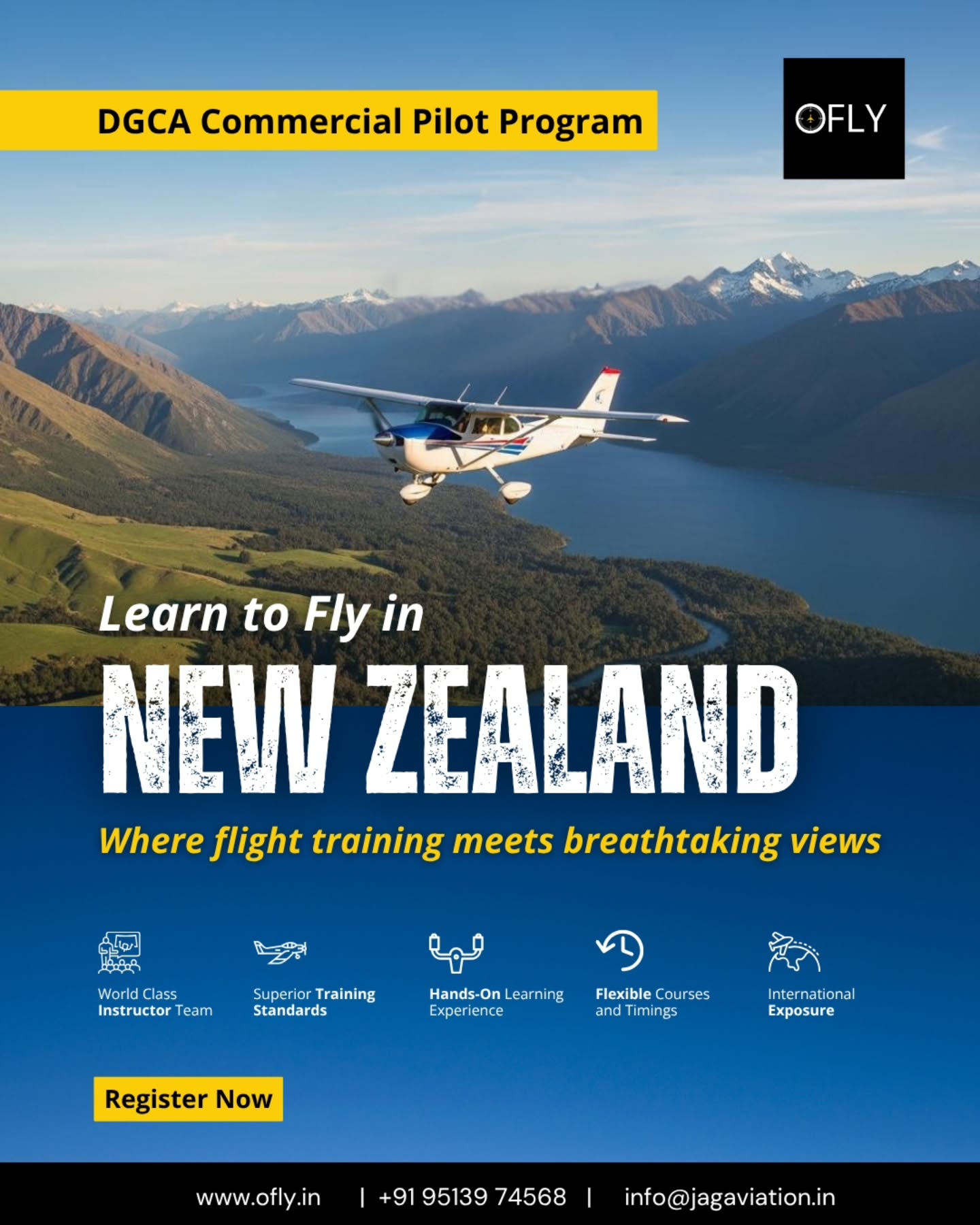Learn to fly in New Zealand with OFLY - where world-class training meets breathtaking scenery.
From turquoise coasts to snow-capped peaks, every flight is a story waiting to be written. 🌍
For more details:
📞 +91 95139 74568
🌐 www.ofly.in/cpl-in-newzealand
📩 info@jagaviation.in
#OFLY #LearnToFly #AviationTraining #PilotLife #FlightTraining #NewZealand #AviationCareer #CPLinNewZealand