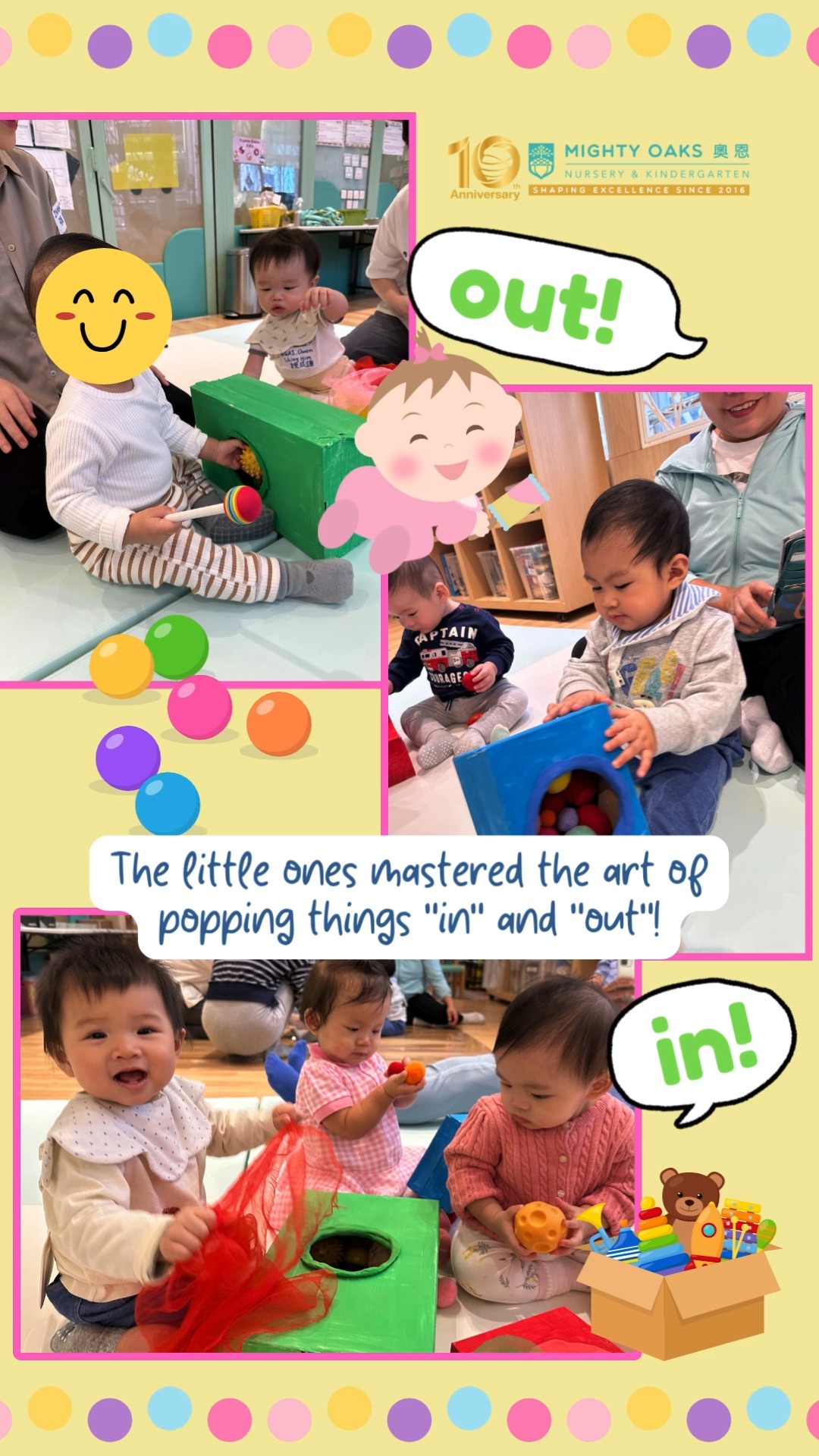 Exploring Opposite Concepts for Toddlers|Learning Through Play! 🎵📚
Unlock the fun world of "opposites" with your little one—it’s not just about learning, but a rich sensory experience!
Start with songs and picture books to spark curiosity, then dive into hands-on sensory play:
✦ Pinch cookies and feel different-sized balls—grasp "Big & Small" in seconds!
✦ Reach into the mystery box and experience "Inside & Outside" firsthand!
✦ Touch water at different temperatures and instantly distinguish "Cold & Warm"!
✦ Play with the worm sensory bin and intuitively understand "Long & Short"!
Every interaction is a precious moment of enlightenment for those growing minds! 💡
幼兒相反概念探索|玩中學!🎵📚
和寶貝一起探索「相反」的世界!透過歌曲和圖書激發好奇,再一起體驗感官盆:
捏曲奇、摸小球:了解「大與小」
探索神秘盒:感受「裏與外」
觸摸不同溫度的水:分清「冷與暖」
玩「蚯蚓」盆:認識「長與短」
每個互動都是啟蒙的時刻!💡
➡️We are still accepting rolling admissions for PN-K3.
➡️歡迎適齡幼兒申請小組班至高班插班。
#HongKongKindergarten #KindergartenEducation #InternationalKindergarten #EarlyChildhoodEducation #PreSchool #PreSchoolLife #KennedyTown #MightyOaks #OppositeConcepts #SensoryPlay #ParentChildLearning #LearnThroughPlay #ToddlerDevelopment #CreativeTeaching
#香港幼兒園 #香港幼稚園 #國際幼兒園 #國際幼稚園 #香港教育 #香港學前教育 #幼稚園生活 #堅尼地城 #奧恩國際幼兒園暨幼稚園 #相反概念 #感官遊戲 #親子共學 #玩中學 #幼兒發展 #啟蒙遊戲 #創意教學