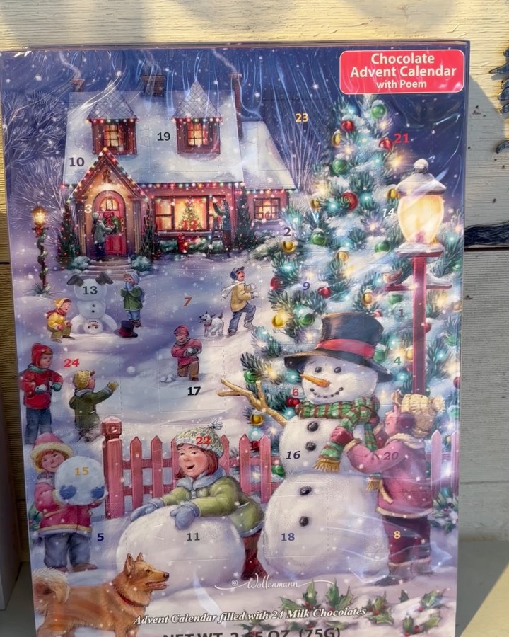 A delicious piece of milk chocolate behind each window! December 1 is coming up soon. #adventcalendars #chocolateadventcalendars #holidayfun #countryChristmas #MiddleburyVT