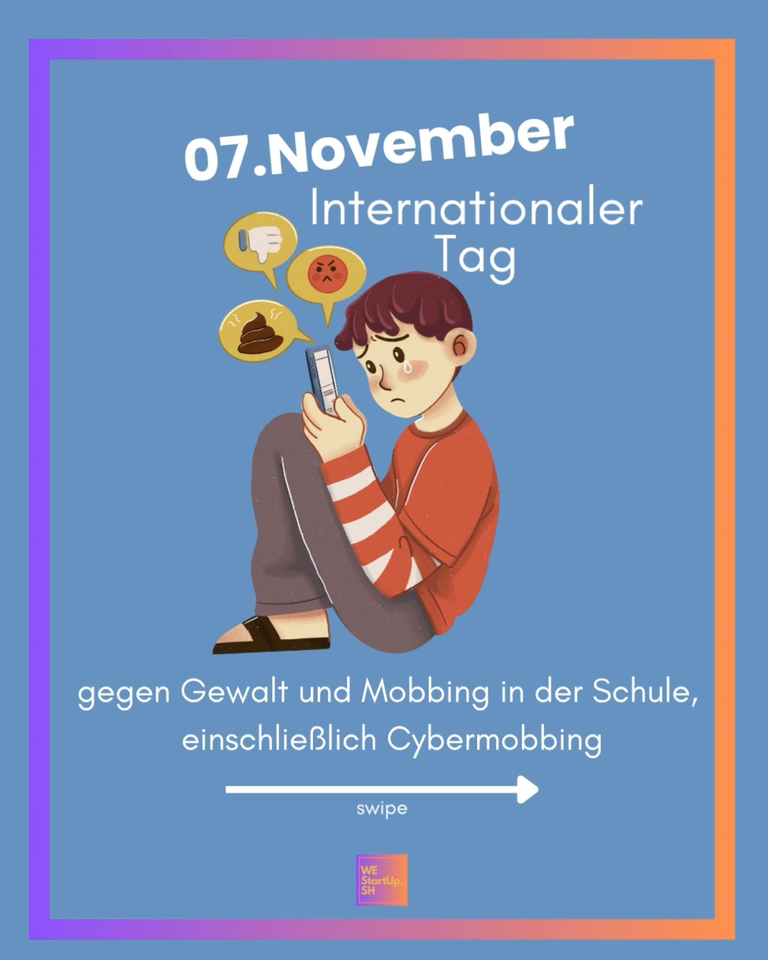 07. November 2025: Heute ist der internationale Tag gegen Gewalt und Mobbing in der Schule, einschließlich Cybermobbing 🙆
Mobbing hinterlässt Spuren. Ob in der Schule, im Beruf oder online. Besonders im digitalen Raum ist es wichtiger denn je, Kinder und Jugendliche für Themen wie Cybermobbing und Internetsicherheit zu sensibilisieren 💻🚫
✨ Eine, die sich genau dafür einsetzt, ist @cyber.lilith.de. Lilith ist Teilnehmerin unseres EXIST-Women-Stipendiums.
Mit ihrem innovativen Bildungsprojekt möchte sie Kinder und Jugendliche zwischen 10 und 15 Jahren spielerisch und detektivisch über Sicherheit im Internet aufklären 🕵️♀️🔐
💛 Wir sind stolz, Gründerinnen wie Lilit zu unterstützen, die mit ihren Ideen echte Veränderung bewirken.
#StopBullying #Internetsicherheit #Cybermobbing #EXISTWomen #WestartupSH #GegenMobbing #Kinderstärken #Startup #SocialImpact #Bildung #FemaleFounders